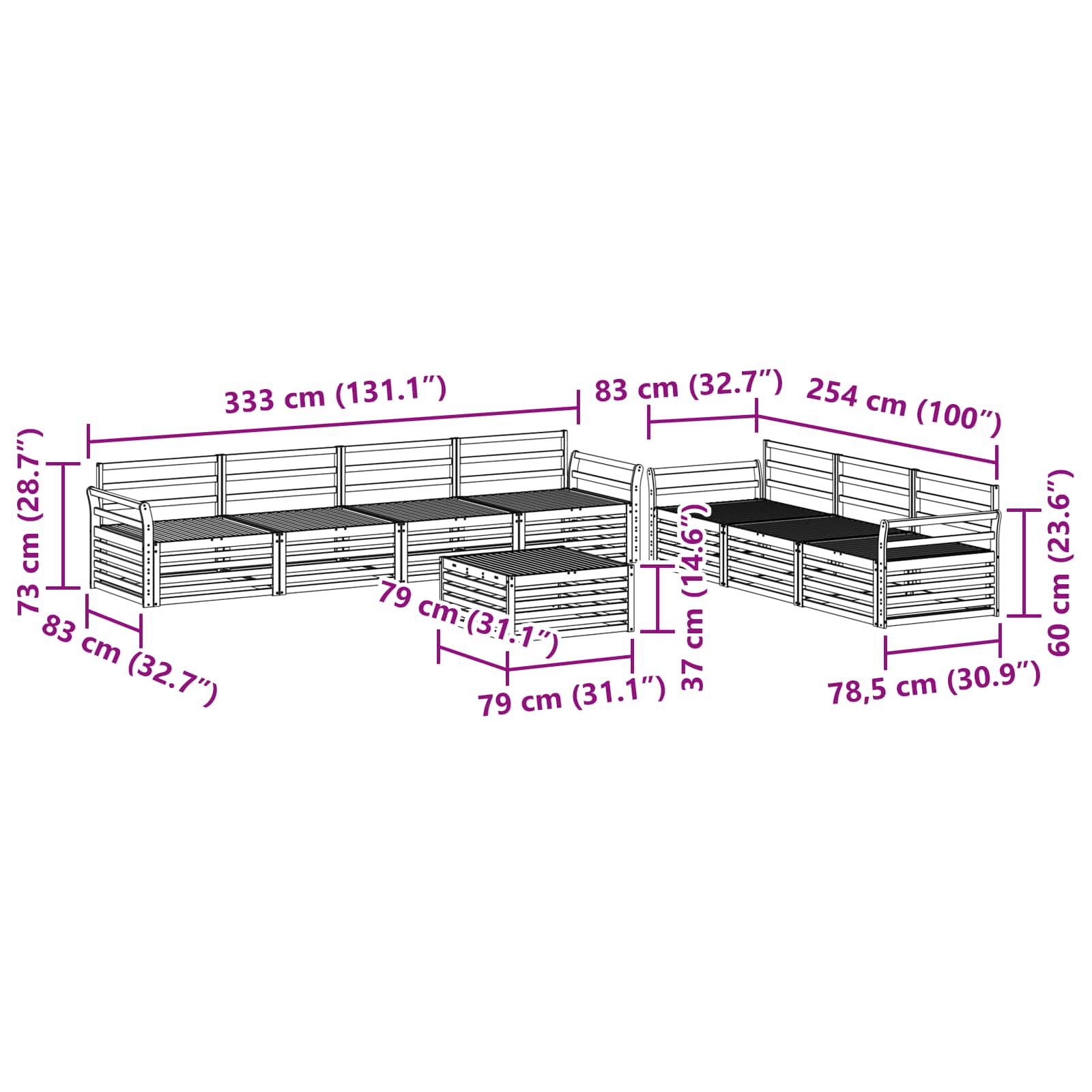 Utendørs sofa-sett 8 pcs Naturlig vidaXL