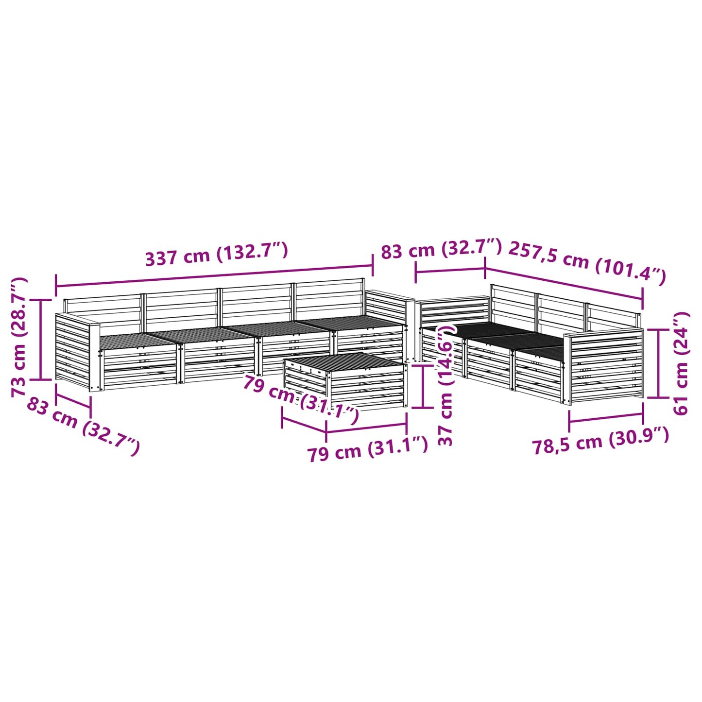 Utendørs sofa-sett 8 pcs Naturlig vidaXL