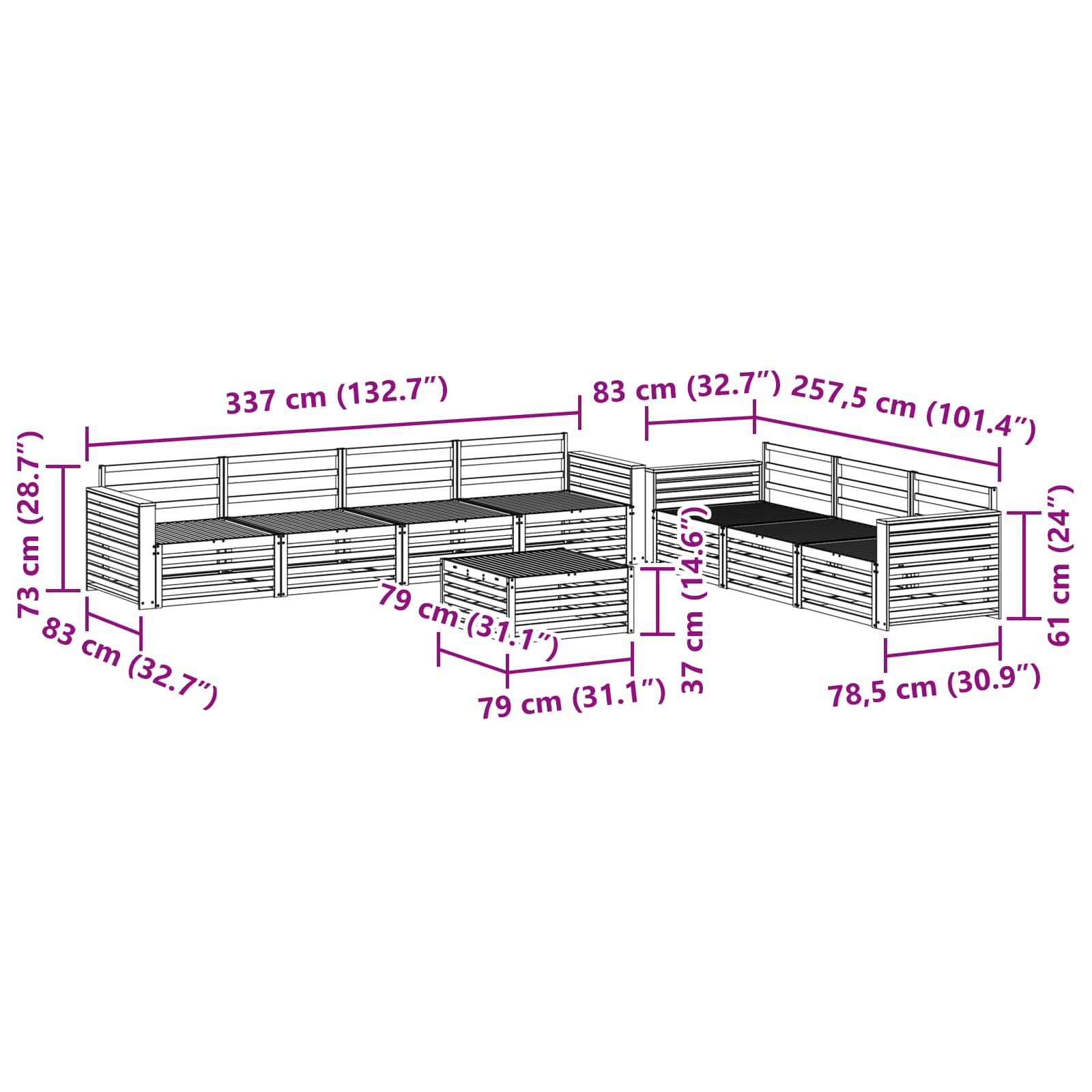Utendørs sofa-sett 8 pcs Naturlig vidaXL