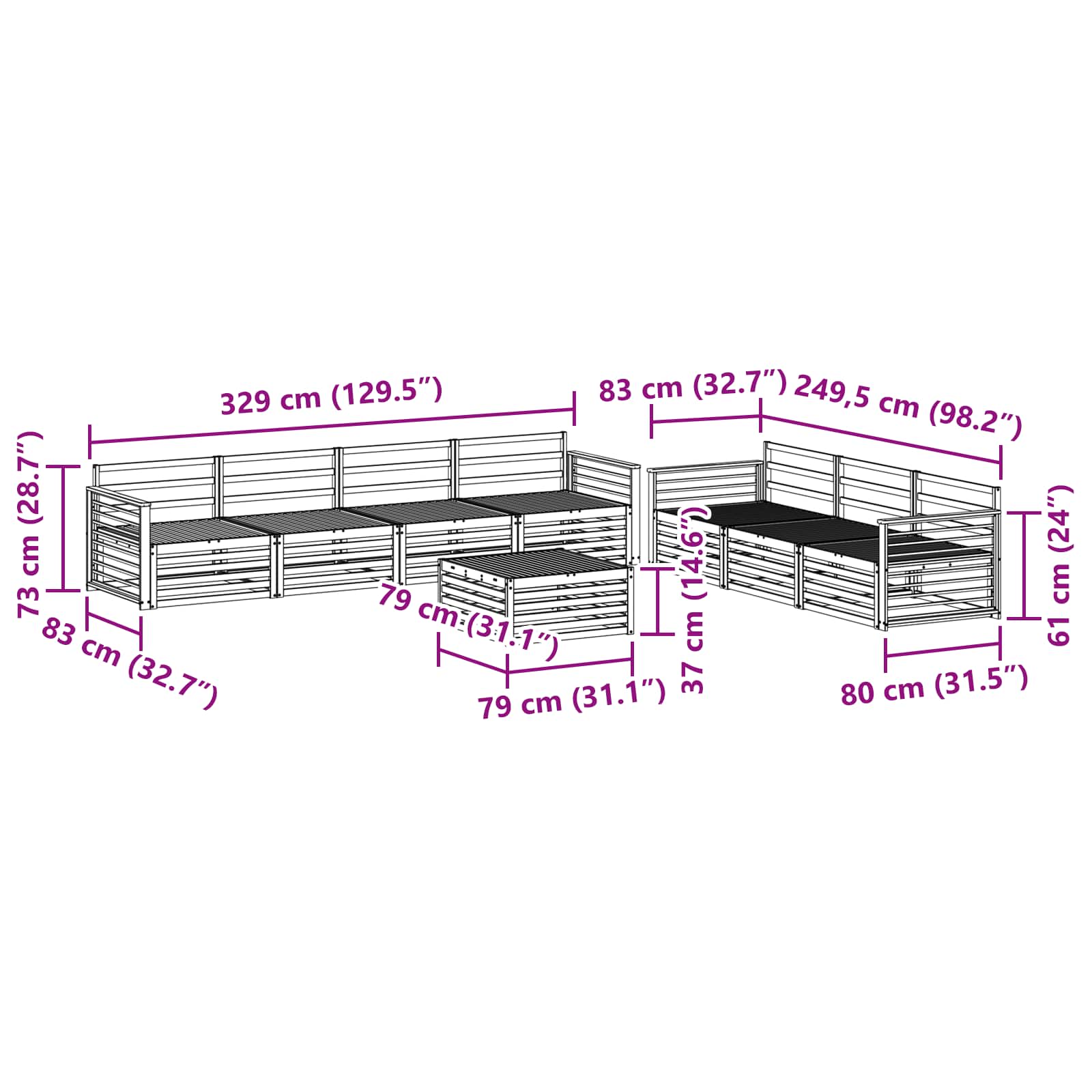 Utendørs sofa-sett 8 pcs Naturlig vidaXL