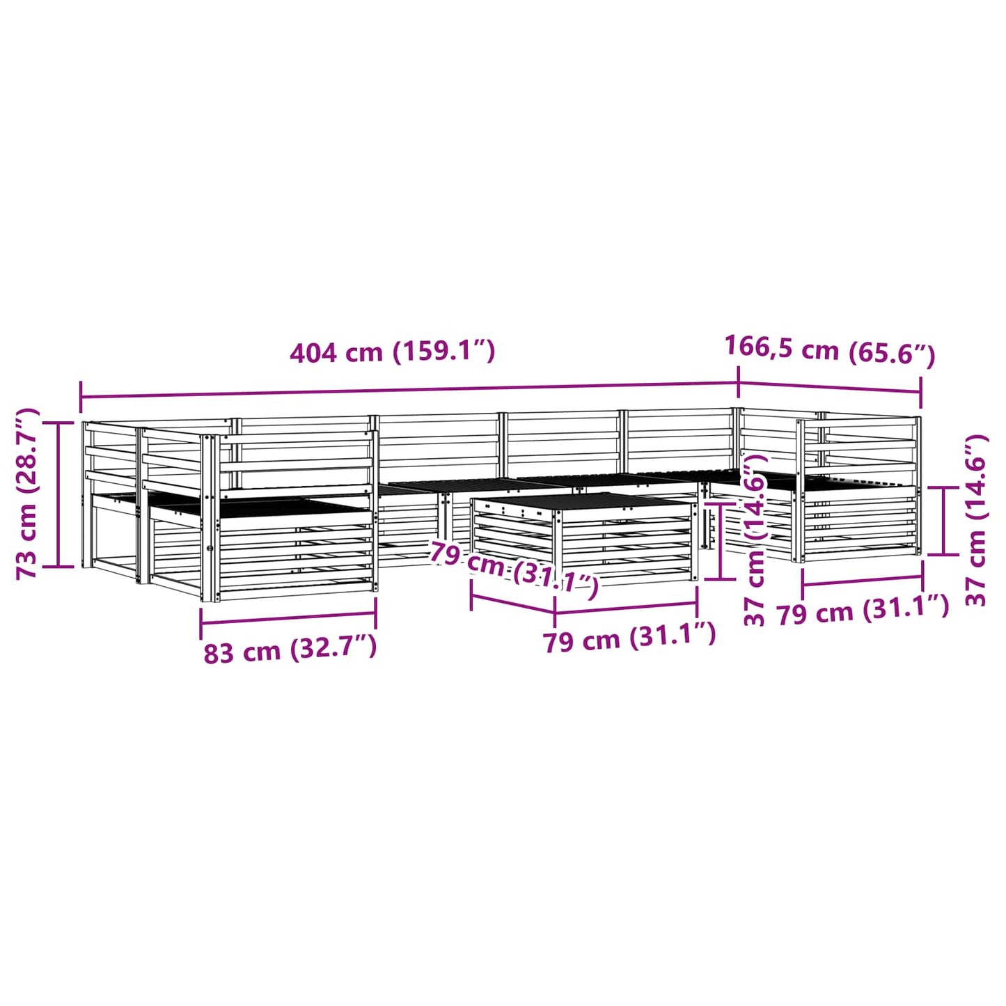 Utendørs sofa-sett 8 pcs Naturlig vidaXL