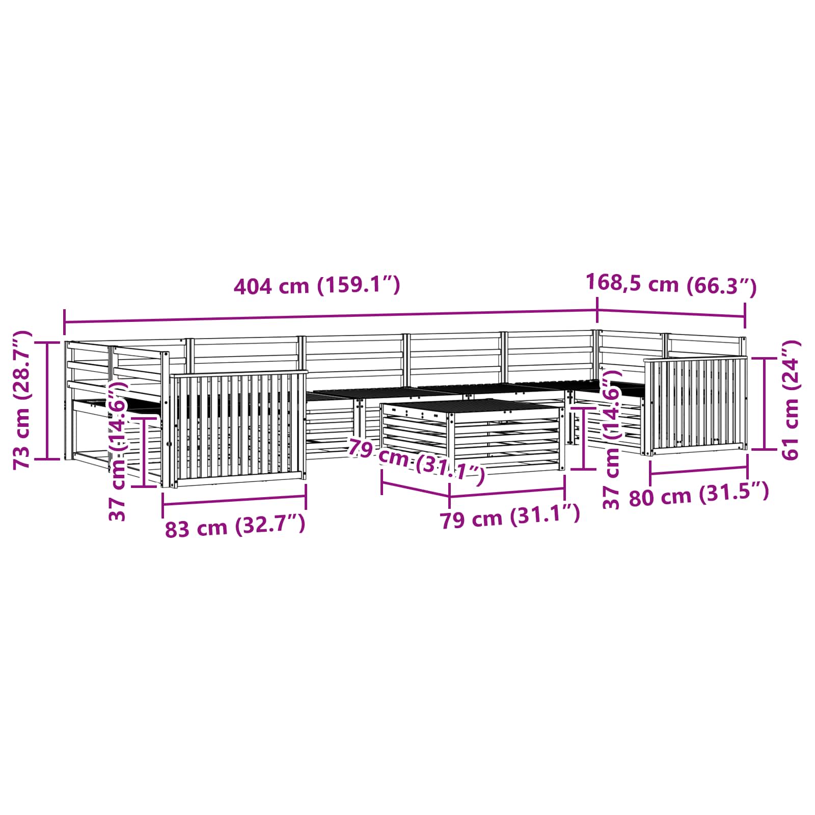 Utendørs sofa-sett 8 pcs Naturlig vidaXL