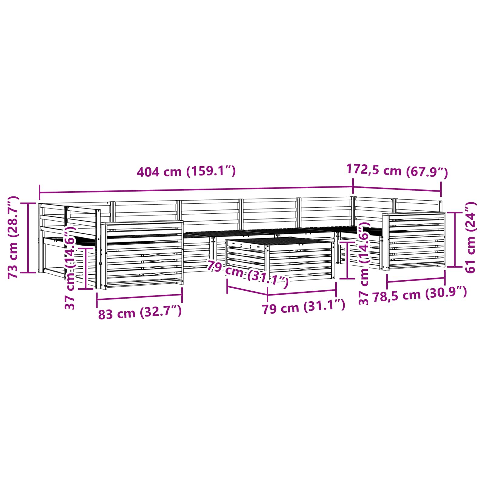 Utendørs sofa-sett 8 pcs Naturlig vidaXL