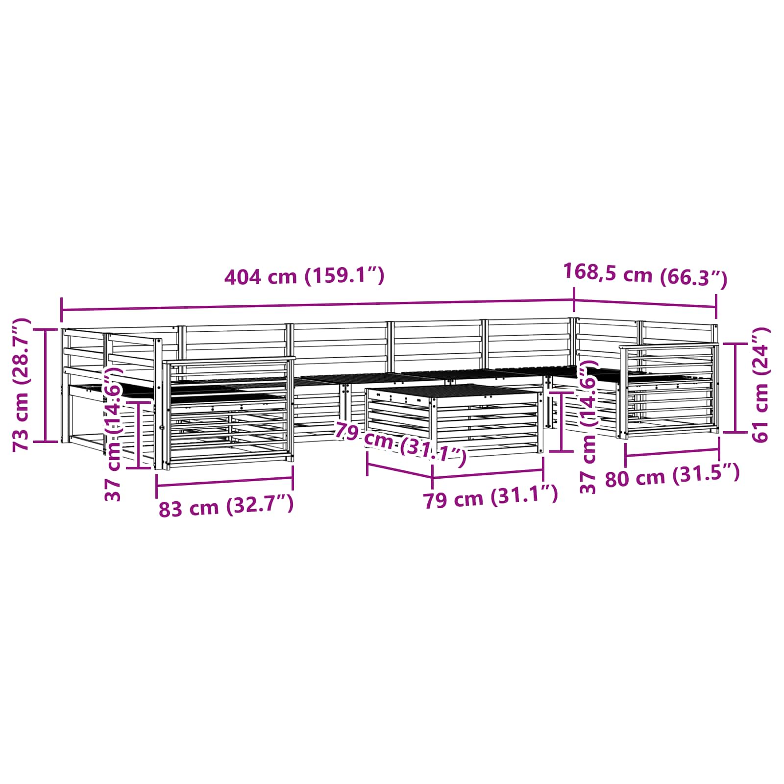 Utendørs sofa-sett 8 pcs Naturlig vidaXL