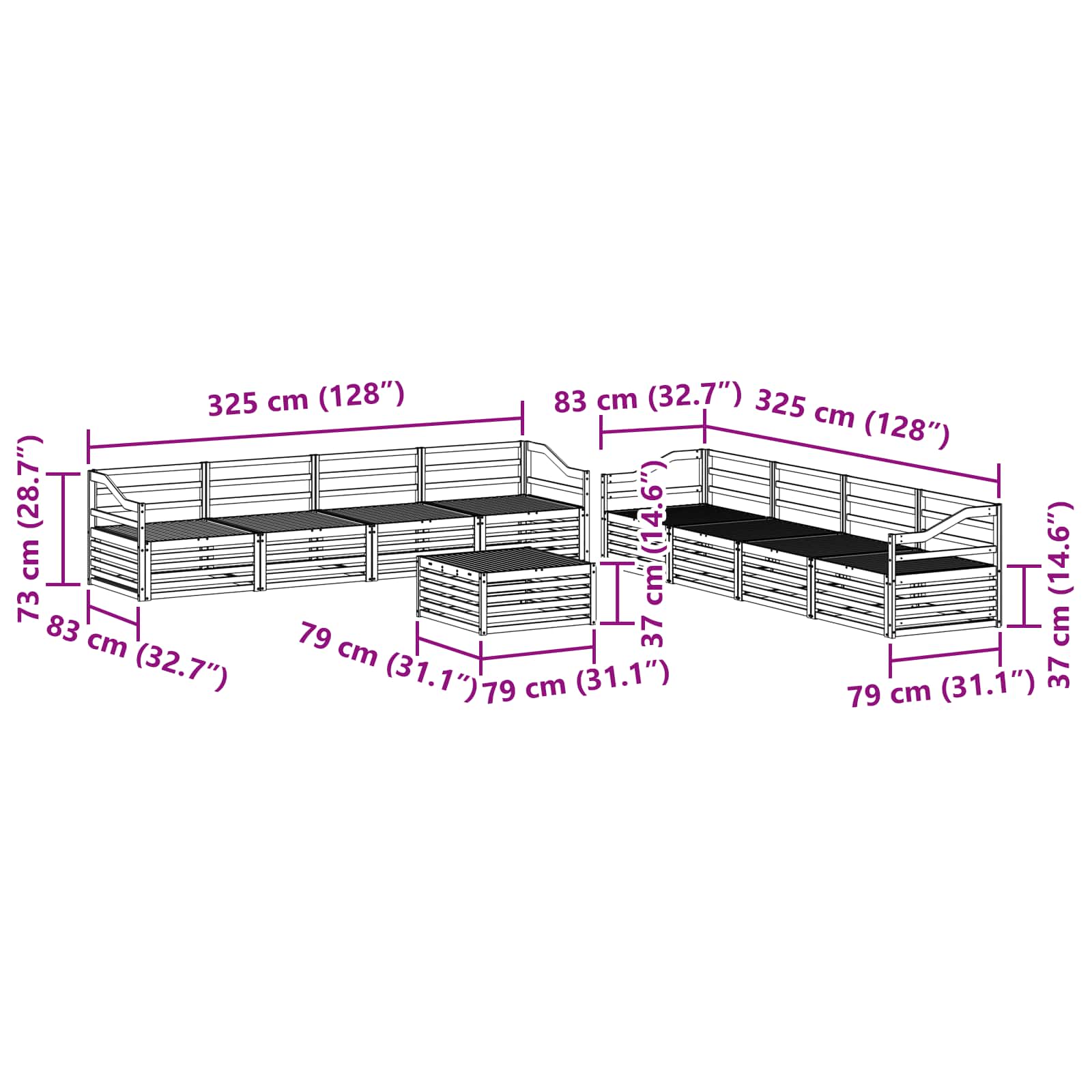 Utendørs sofa-sett 9 pcs Naturlig vidaXL