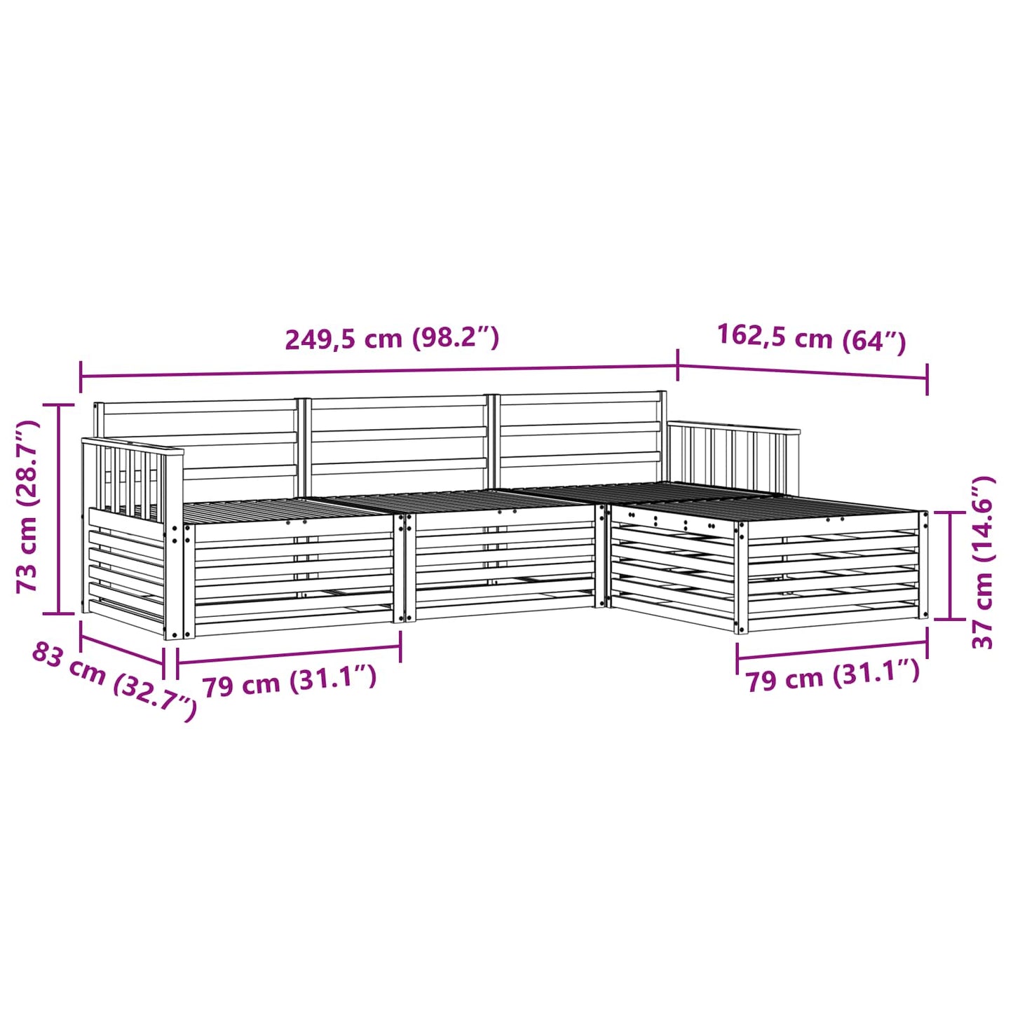 Utendørs sofa-sett Naturlig 249,5 x 162,5 x 73 cm