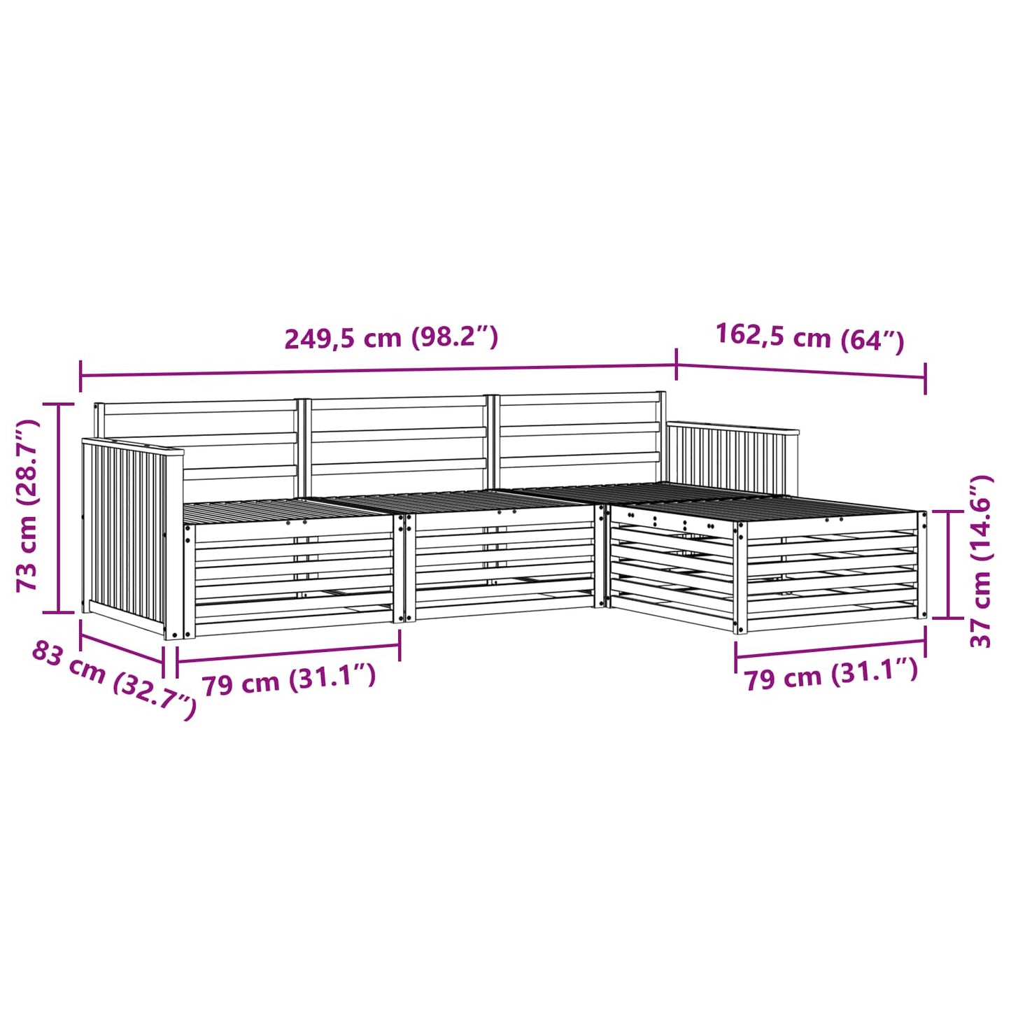 Utendørs sofa-sett Naturlig 249,5 x 162,5 x 73 cm