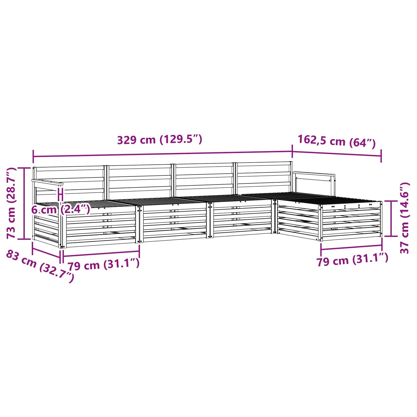 Utendørs sofa-sett 5 pcs Naturlig