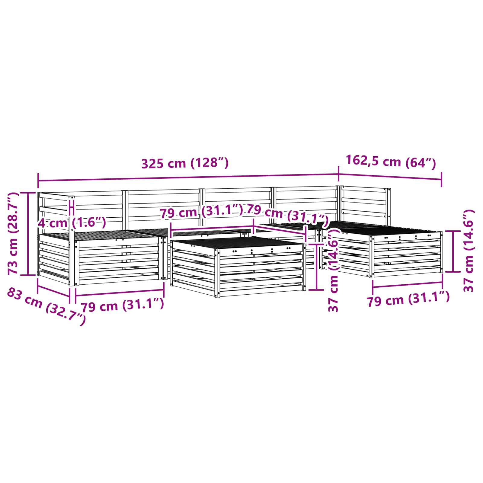 Utendørs sofa-sett 6 pcs Naturlig vidaXL