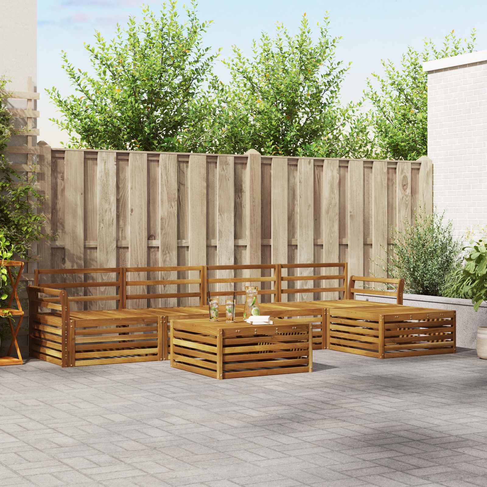 Utendørs sofa-sett 6 pcs Naturlig vidaXL