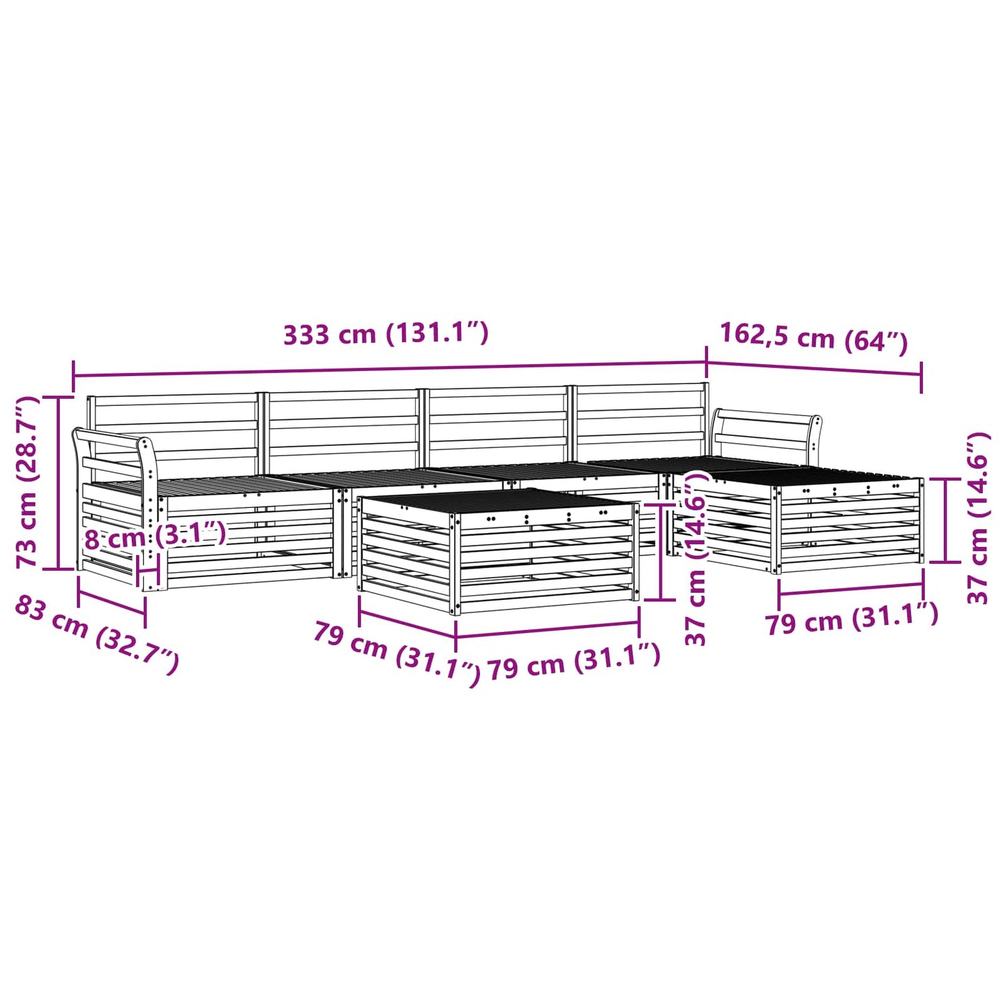 Utendørs sofa-sett 6 pcs Naturlig vidaXL