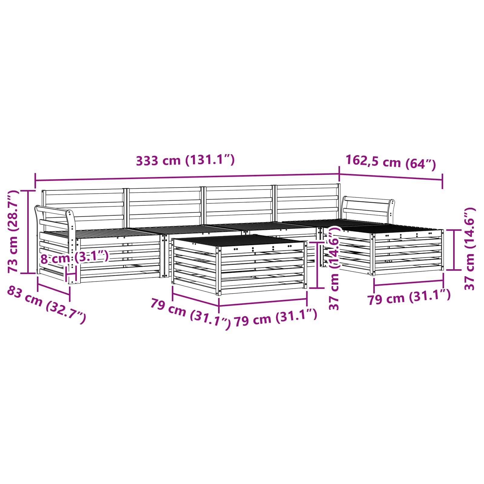 Utendørs sofa-sett 6 pcs Naturlig vidaXL
