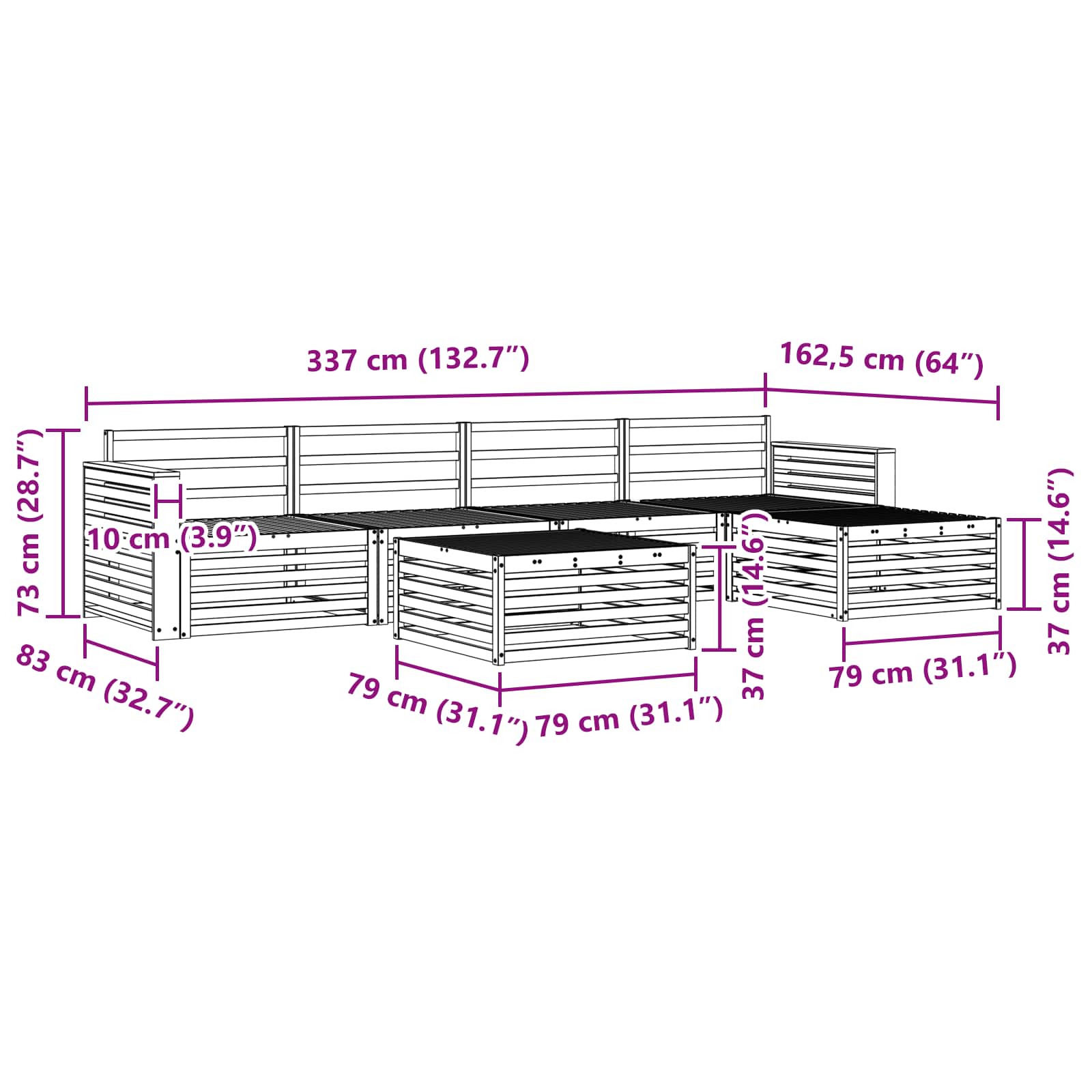 Utendørs sofa-sett 6 pcs Naturlig vidaXL