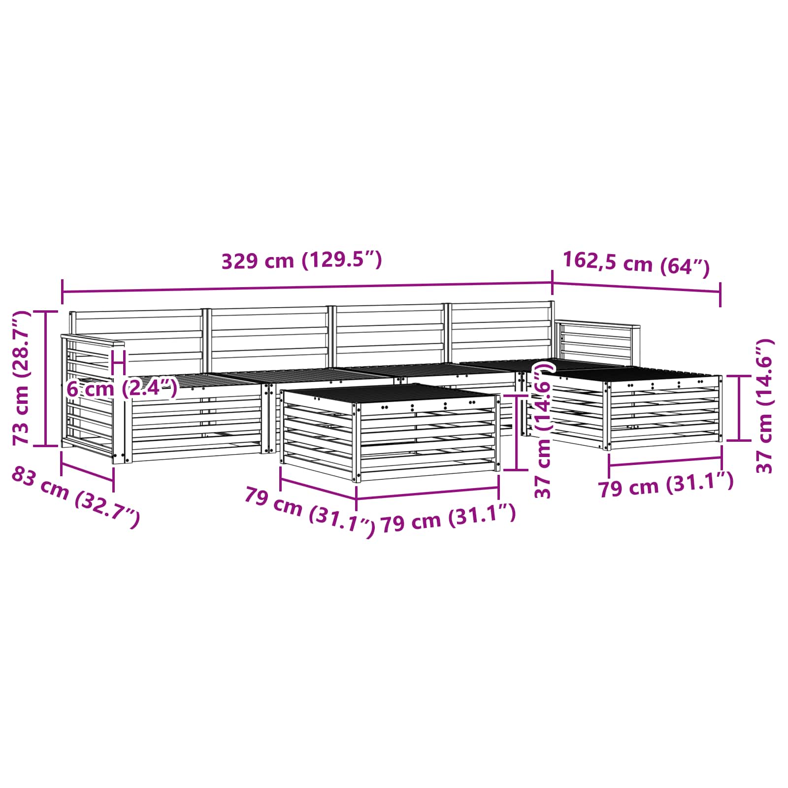 Utendørs sofa-sett 6 pcs Naturlig vidaXL