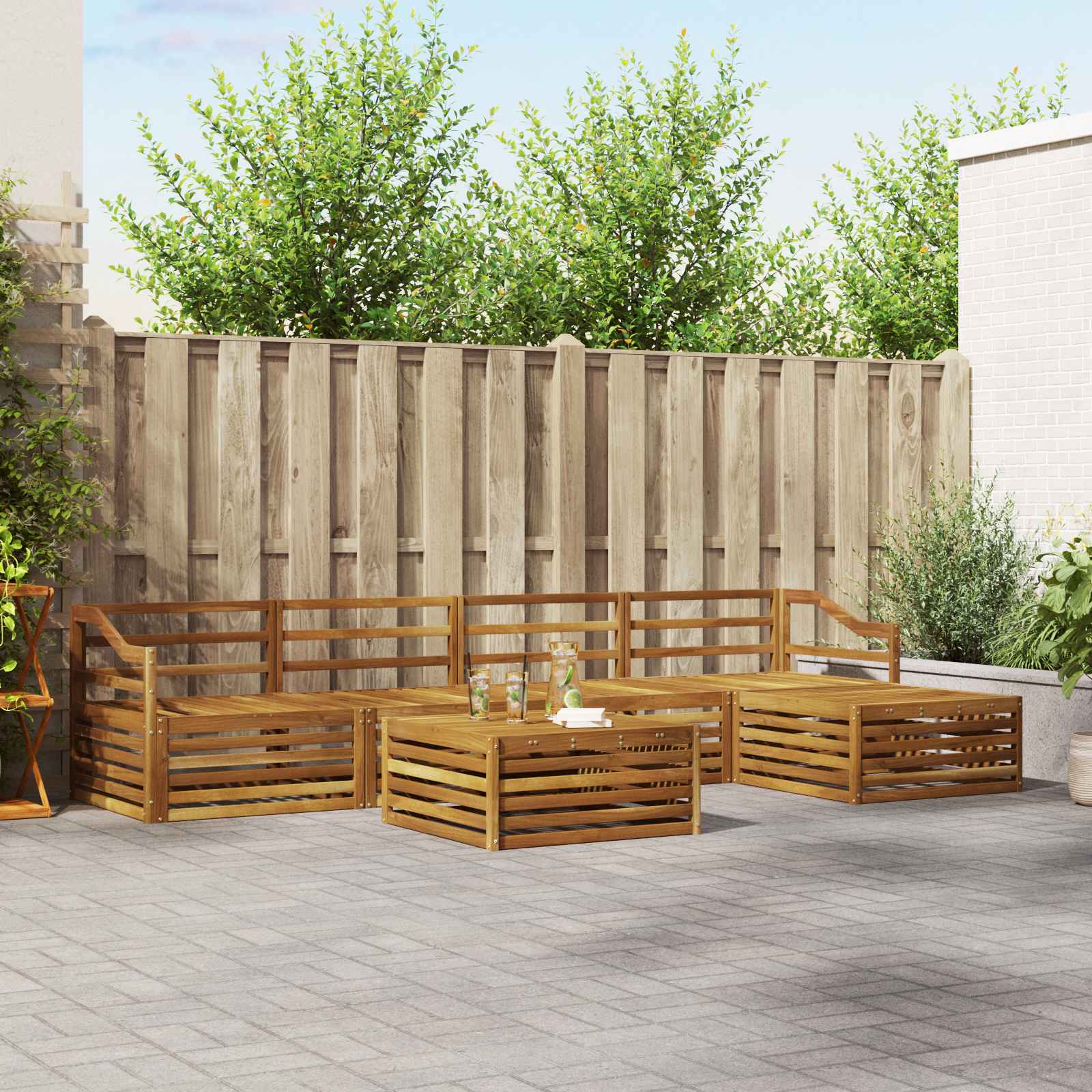 Utendørs sofa-sett 6 pcs Naturlig vidaXL