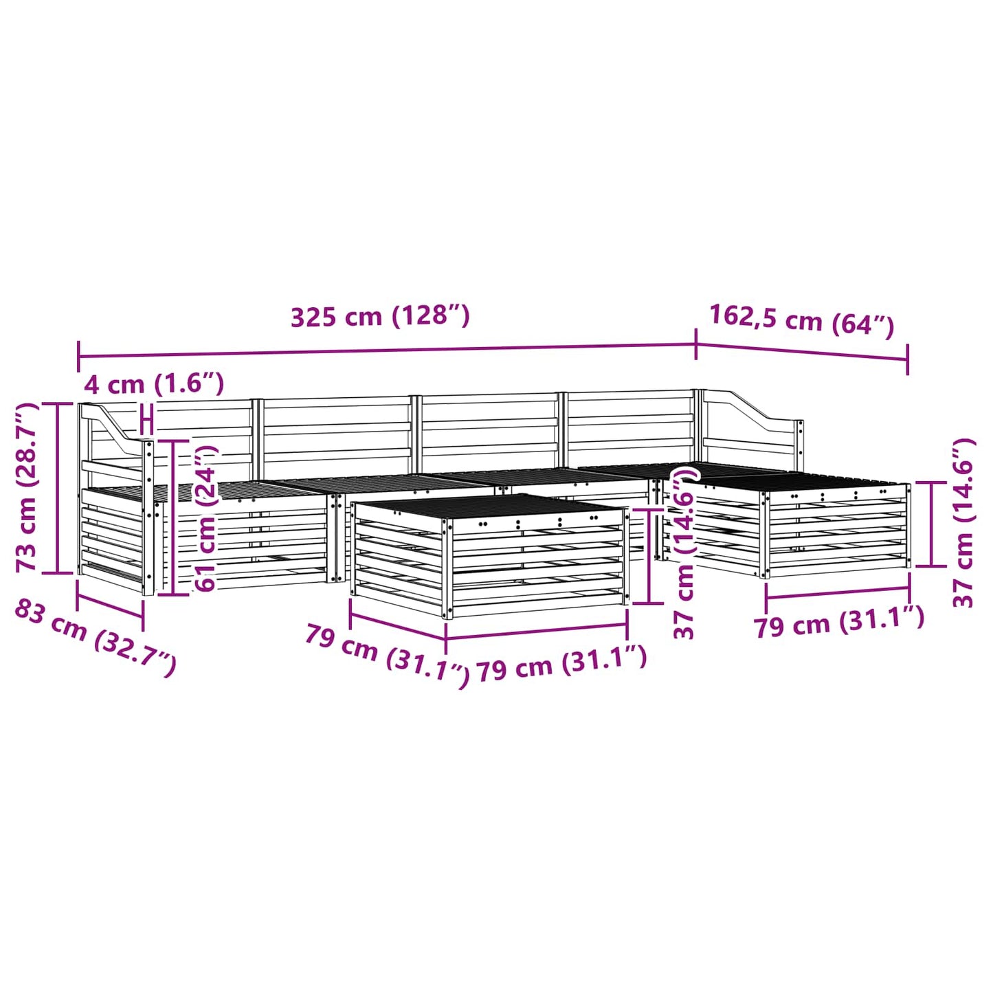 Utendørs sofa-sett 6 pcs Naturlig vidaXL