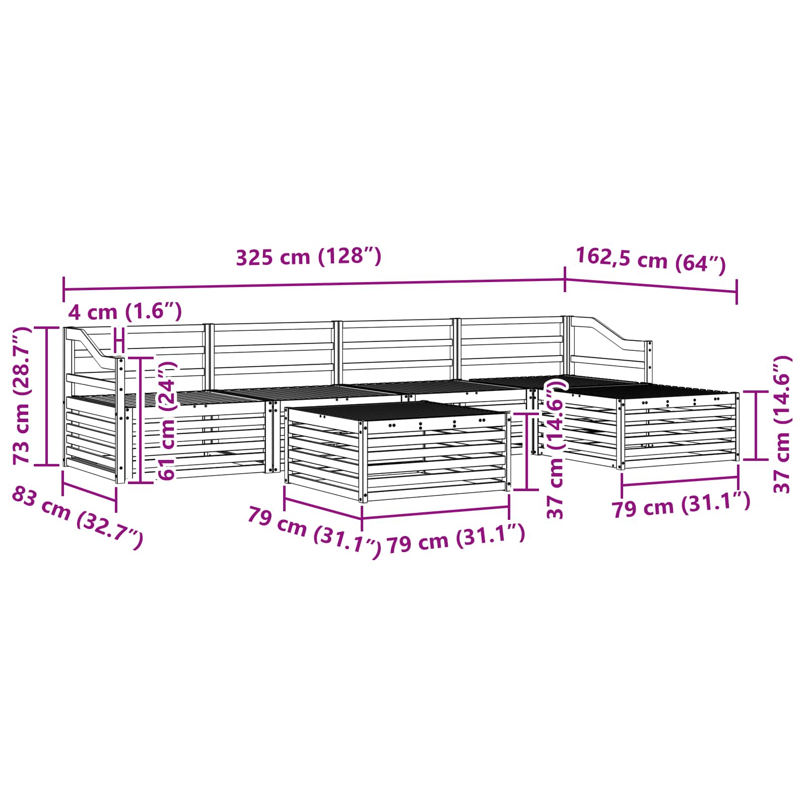 Utendørs sofa-sett 6 pcs Naturlig vidaXL