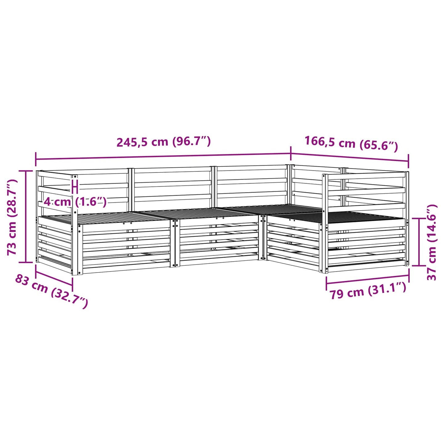 Utendørs sofa-sett 4 pcs Naturlig vidaXL