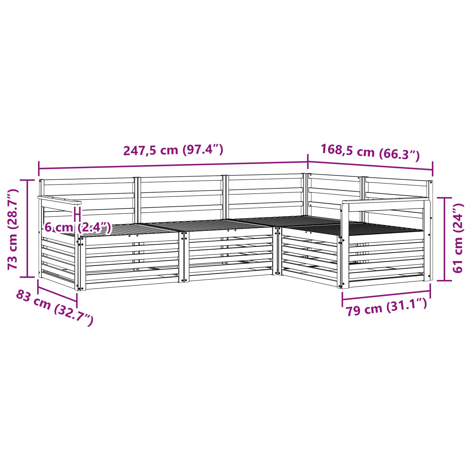 Utendørs sofa-sett 4 pcs Naturlig vidaXL