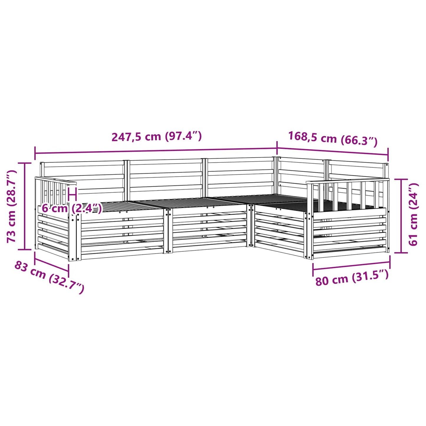 Utendørs sofa-sett 4 pcs Naturlig vidaXL