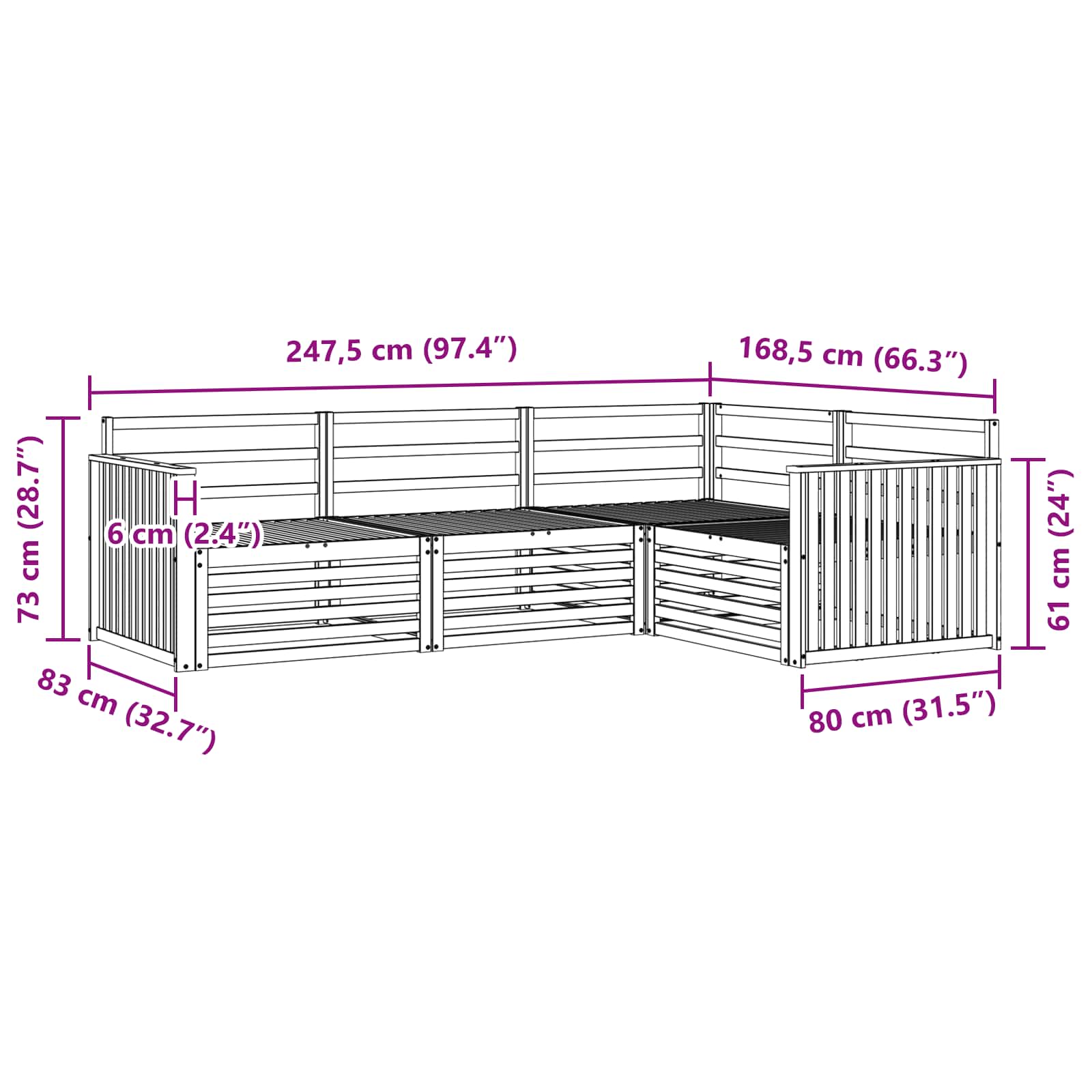 Utendørs sofa-sett 4 pcs Naturlig vidaXL
