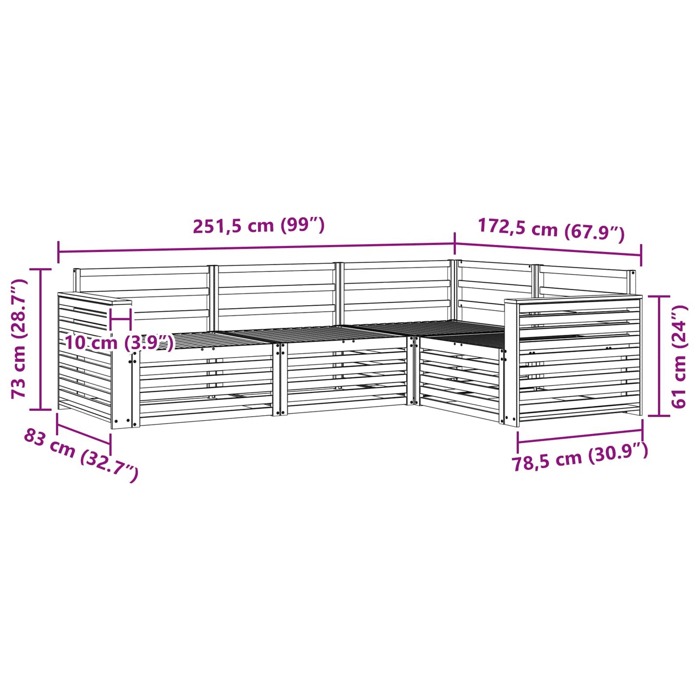 Utendørs sofa-sett 4 pcs Naturlig vidaXL