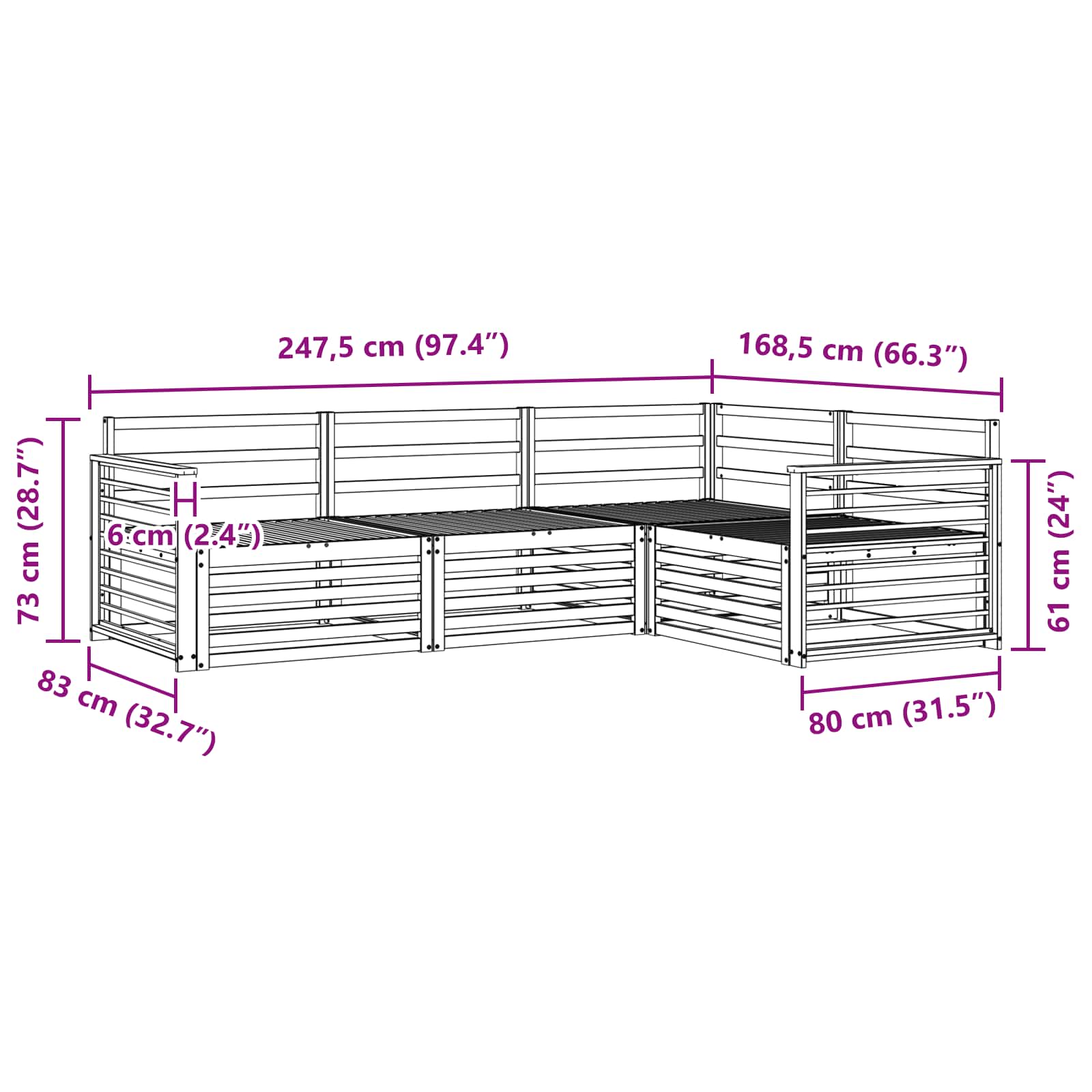 Utendørs sofa-sett 4 pcs Naturlig vidaXL