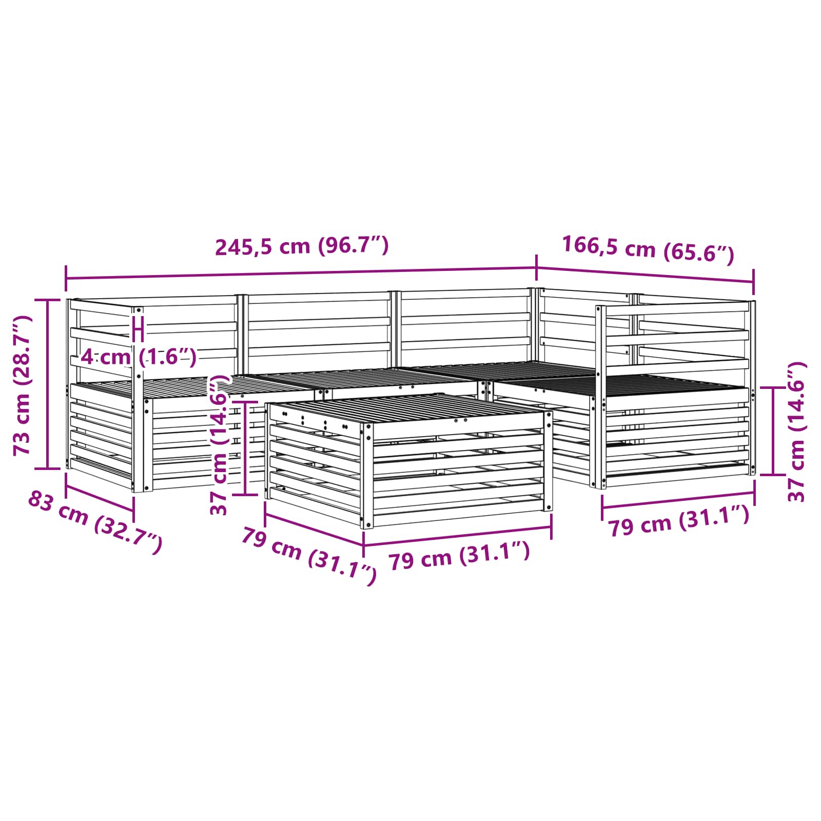 Utendørs sofa-sett 5 pcs Naturlig Solid akasietre vidaXL