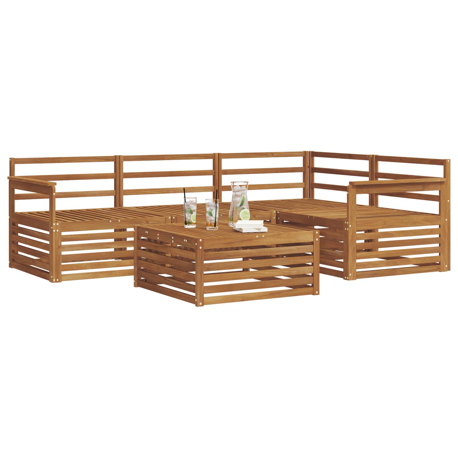 Utendørs sofa-sett 5 pcs Naturlig Solid akasietre vidaXL
