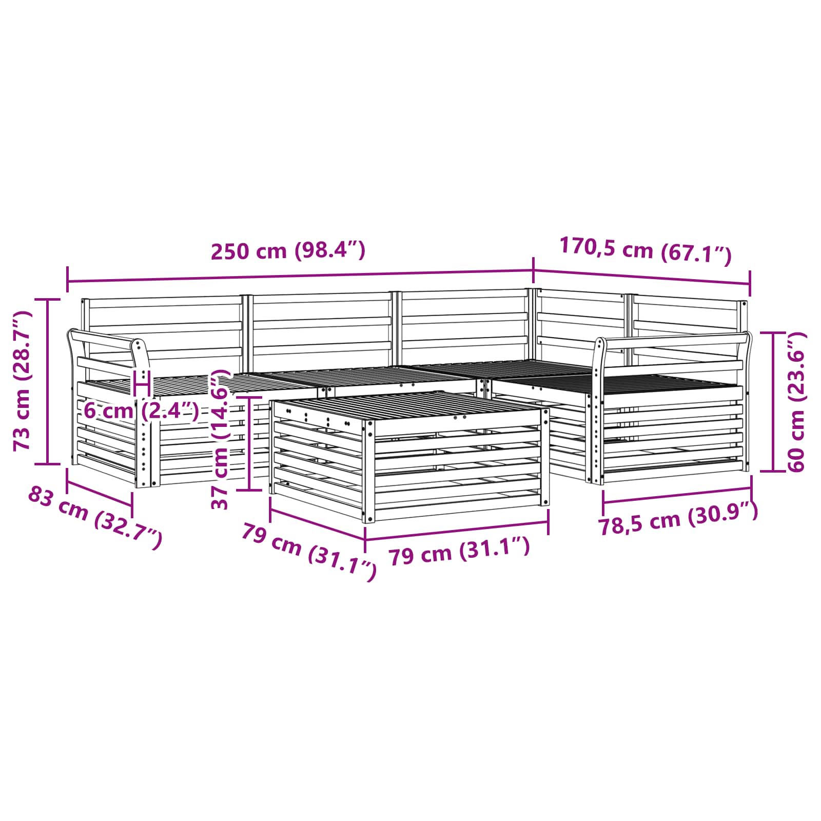 Utendørs sofa-sett 5 pcs Naturlig Solid akasietre vidaXL
