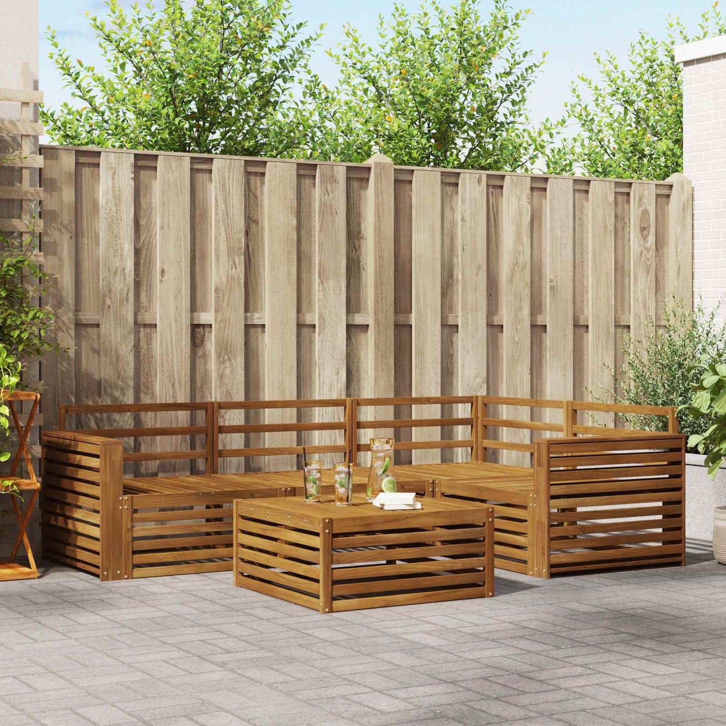 Utendørs sofa-sett 5 pcs Naturlig Solid akasietre vidaXL