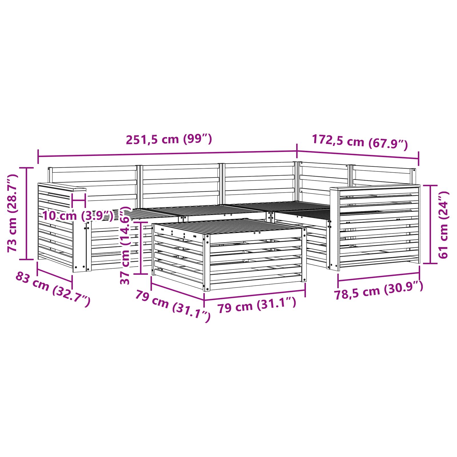 Utendørs sofa-sett 5 pcs Naturlig Solid akasietre vidaXL