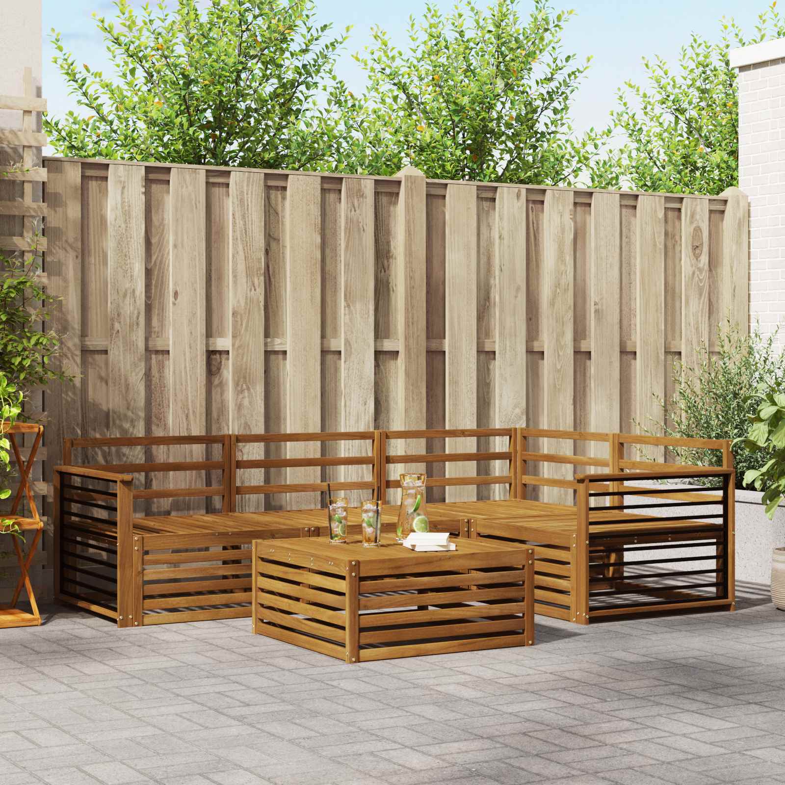Utendørs sofa-sett 5 pcs Naturlig Solid akasietre vidaXL