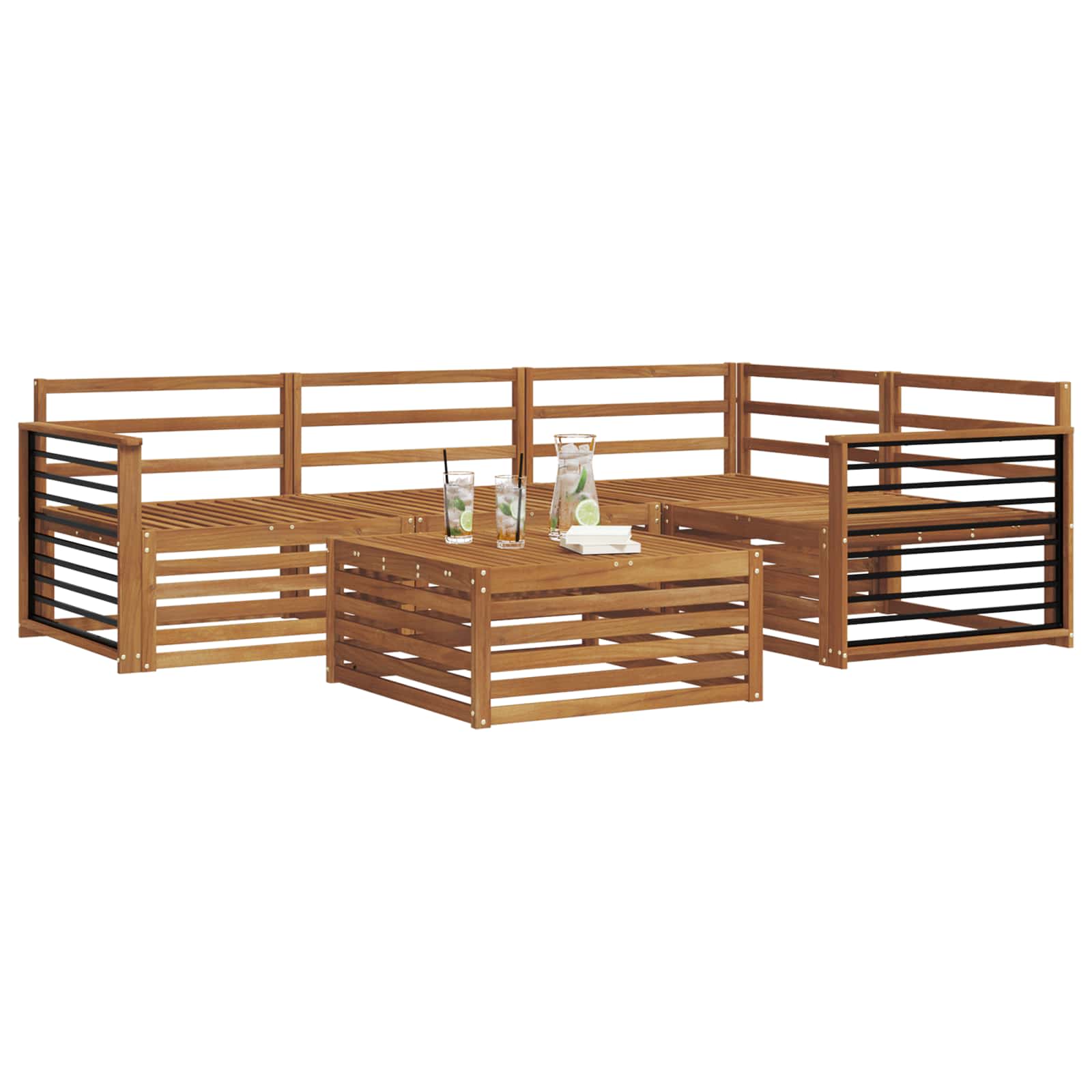 Utendørs sofa-sett 5 pcs Naturlig Solid akasietre vidaXL