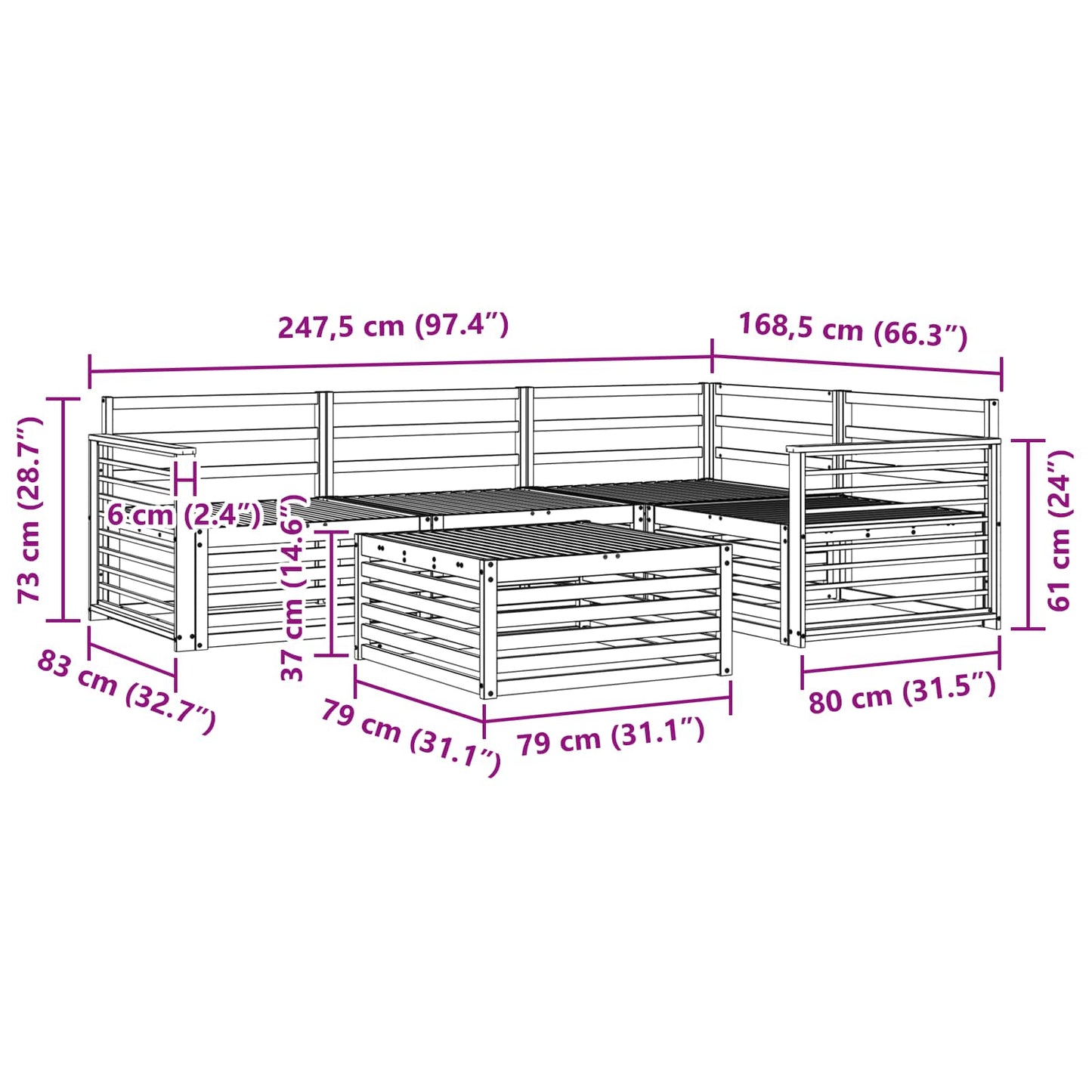 Utendørs sofa-sett 5 pcs Naturlig Solid akasietre vidaXL