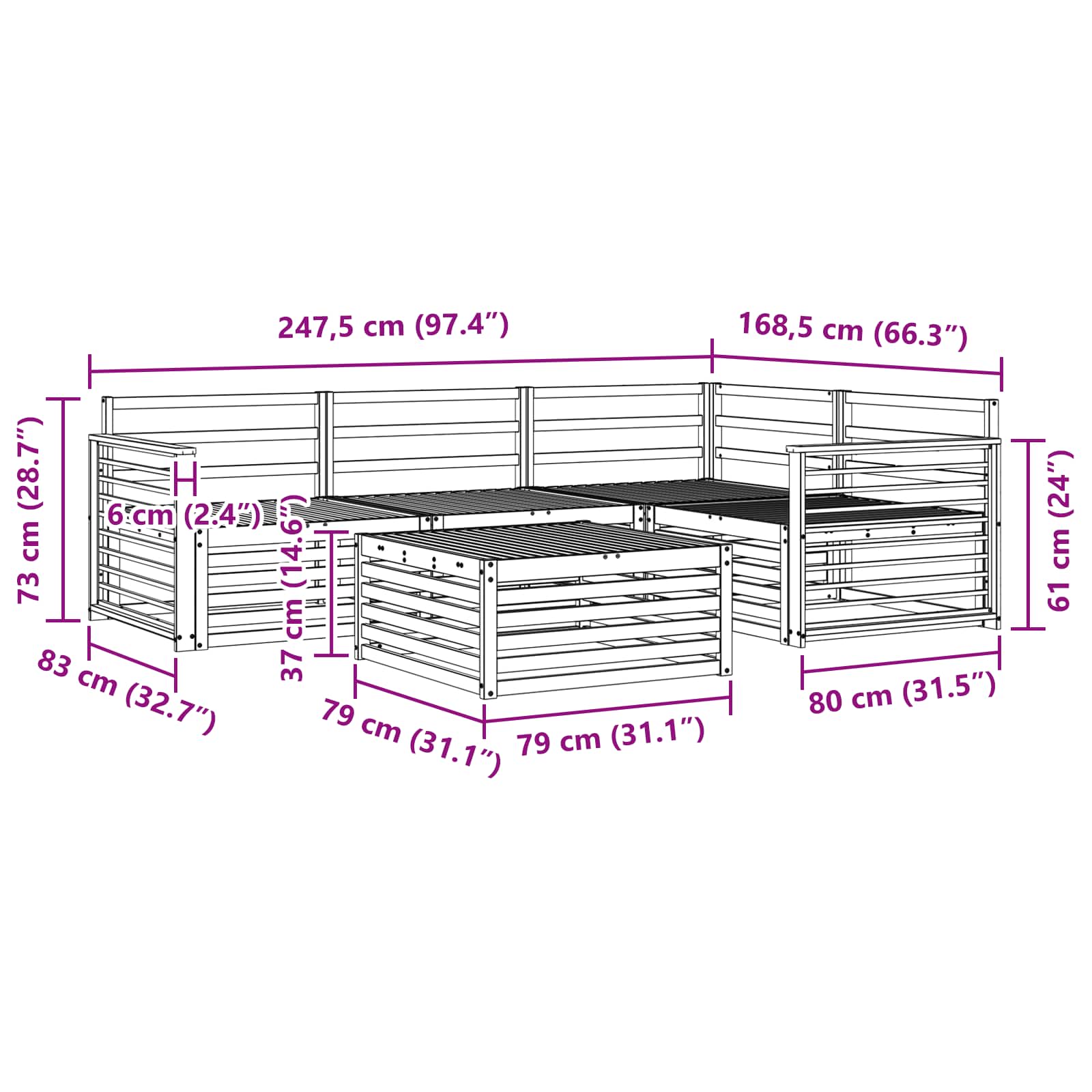Utendørs sofa-sett 5 pcs Naturlig Solid akasietre vidaXL