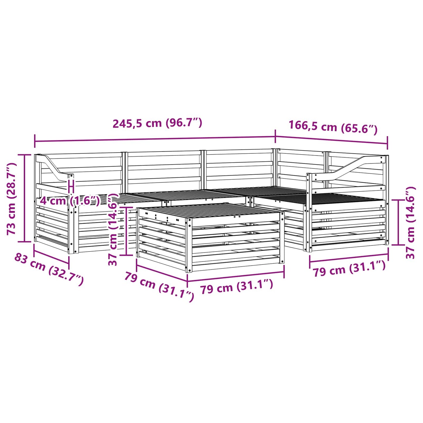 Utendørs sofa-sett 5 pcs Naturlig Solid akasietre vidaXL