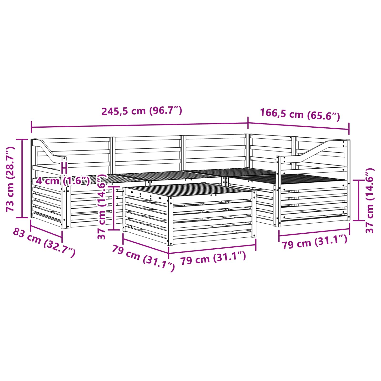 Utendørs sofa-sett 5 pcs Naturlig Solid akasietre vidaXL