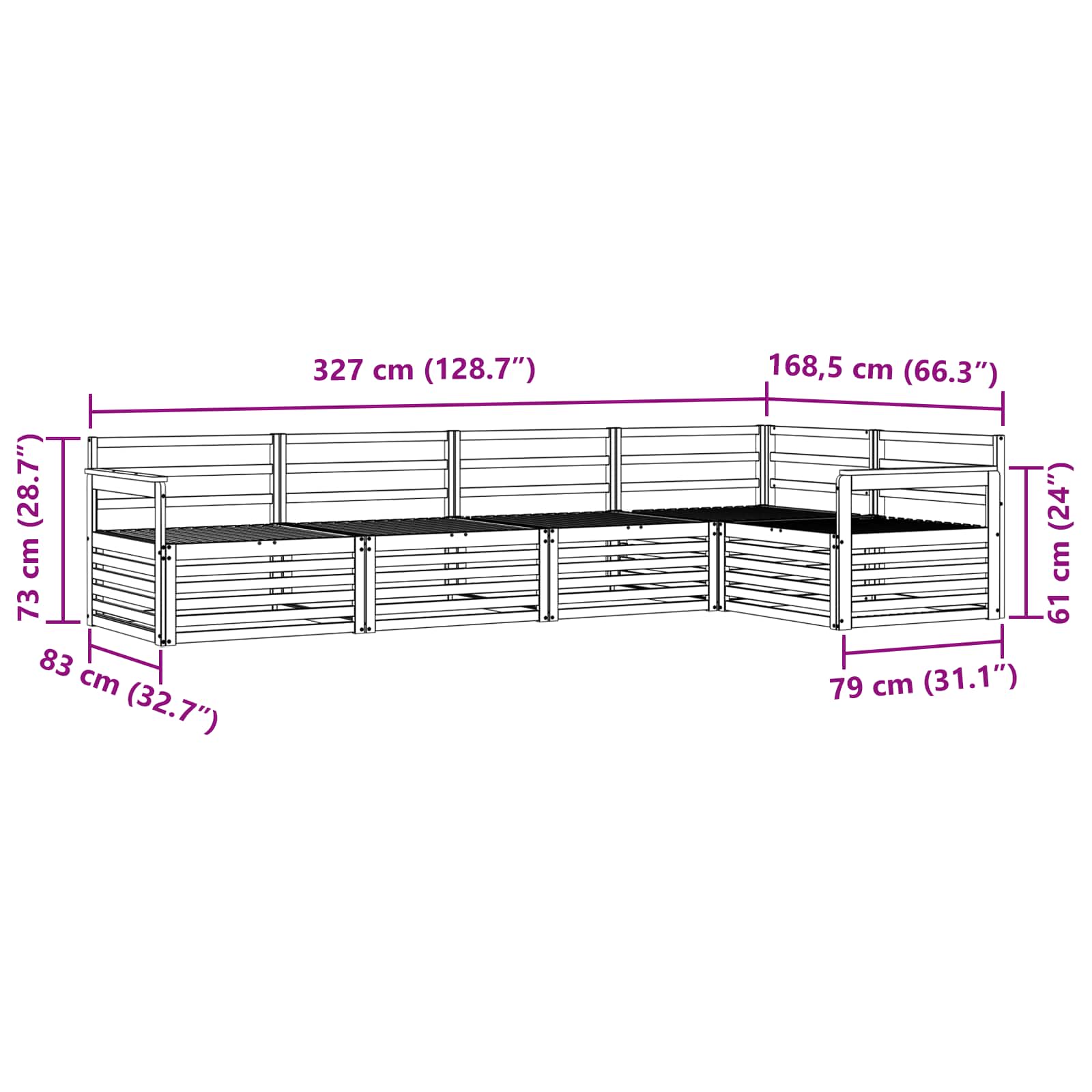 Utendørs sofa-sett 5 pcs Naturlig Solid akasietre vidaXL