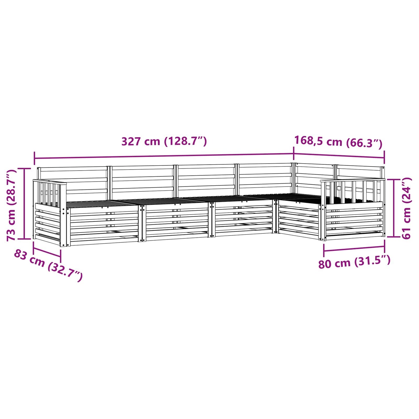 Utendørs sofa-sett 5 pcs Naturlig Solid akasietre vidaXL