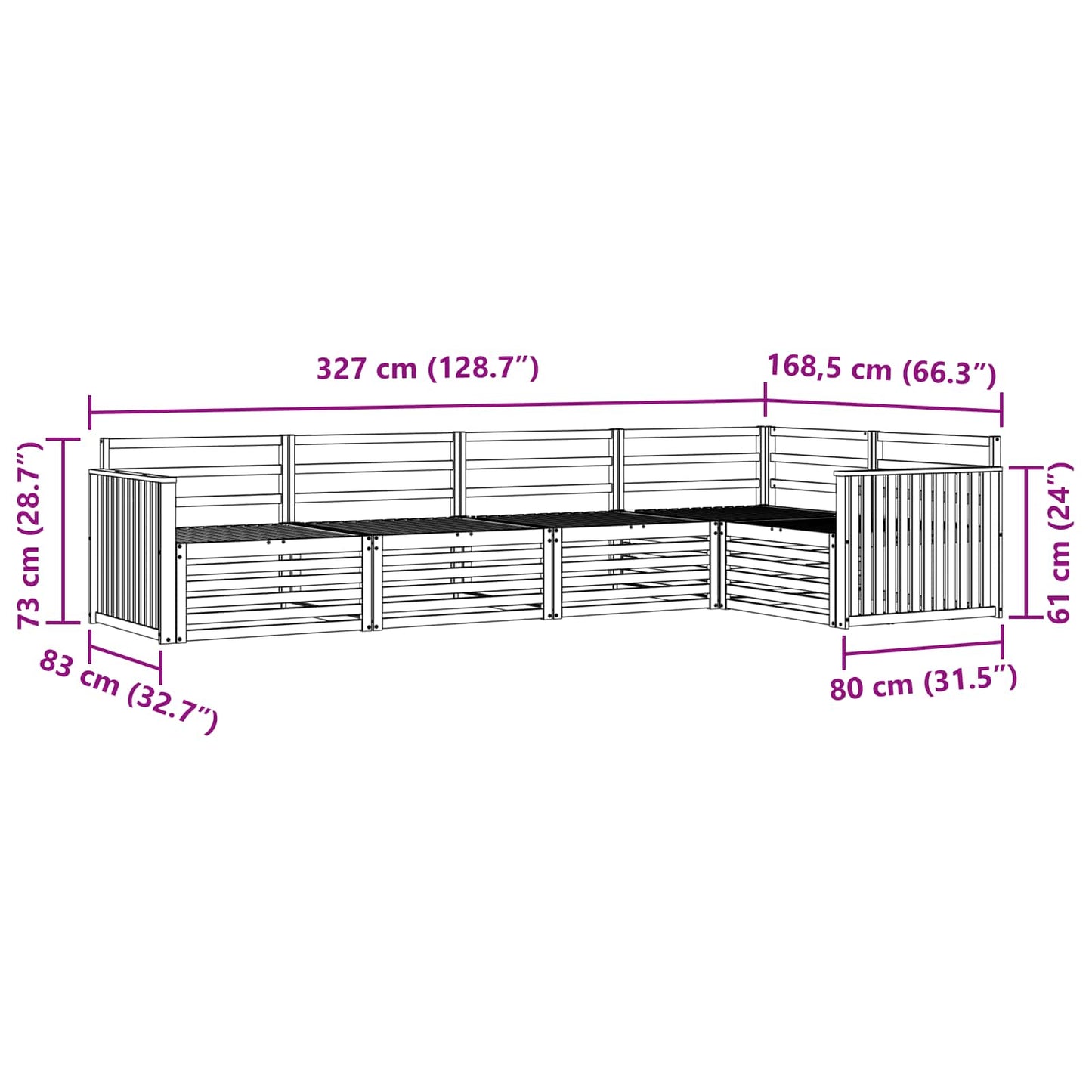 Utendørs sofa-sett 5 pcs Naturlig Solid akasietre vidaXL