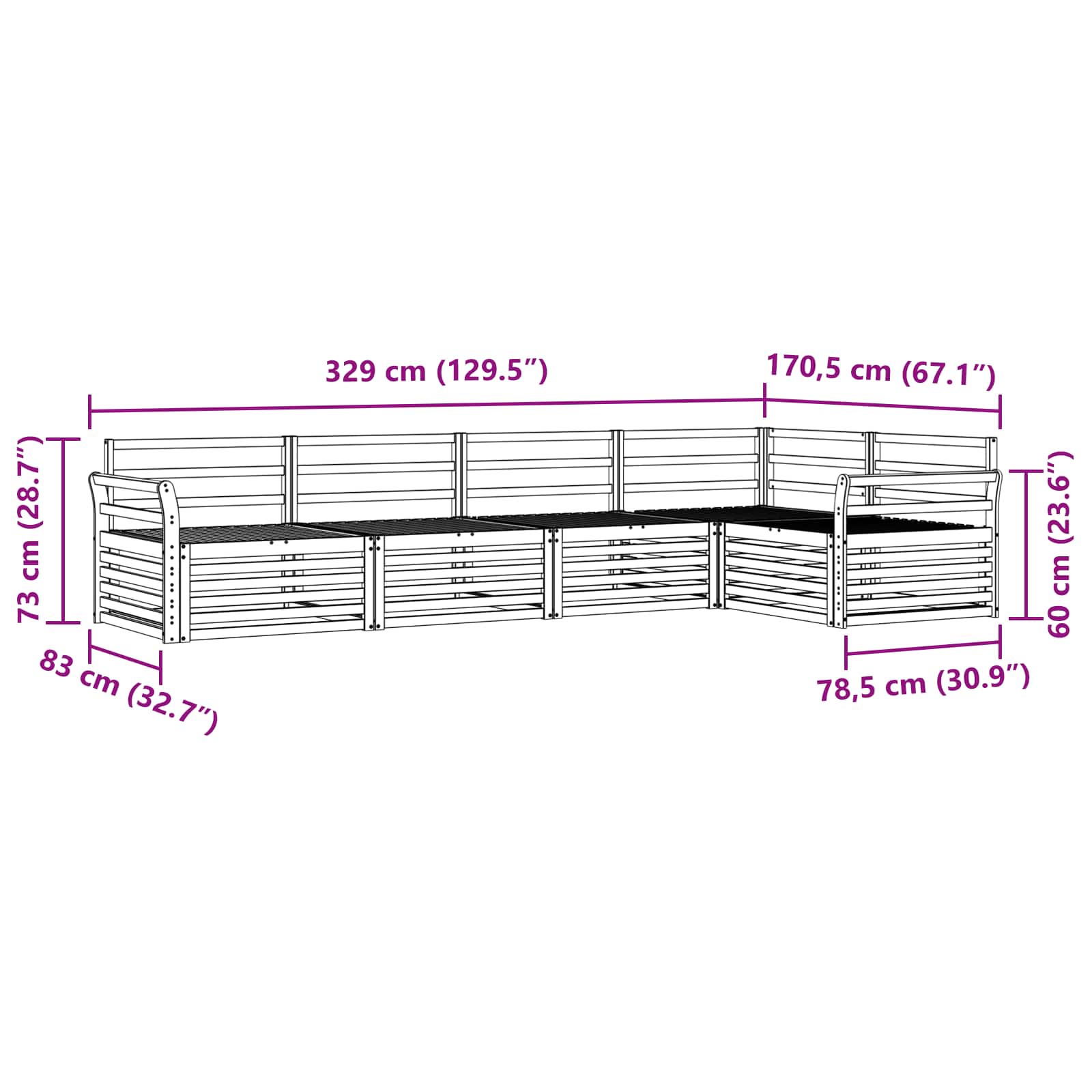 Utendørs sofa-sett 5 pcs Naturlig Solid akasietre vidaXL