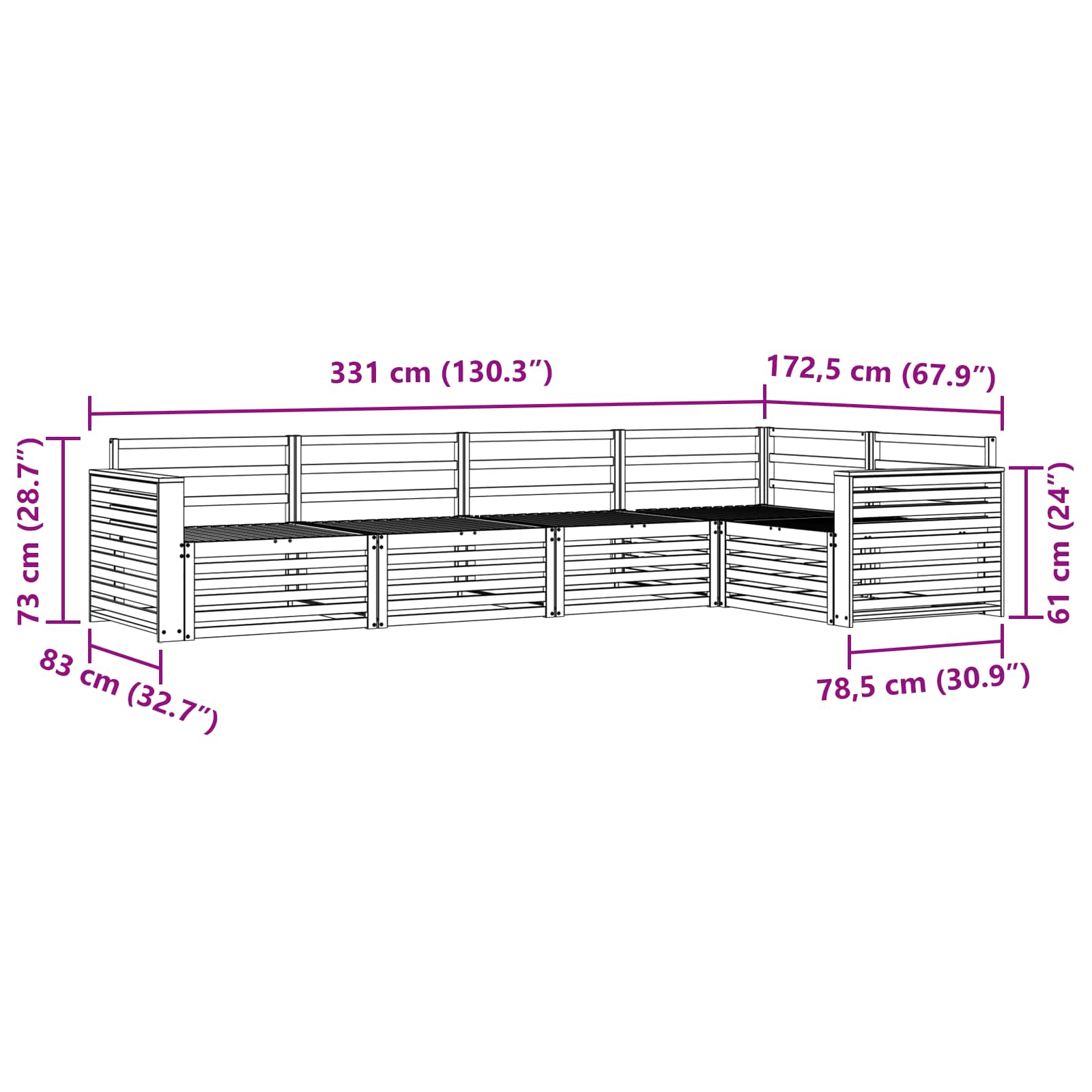 Utendørs sofa-sett 5 pcs Naturlig Solid akasietre vidaXL