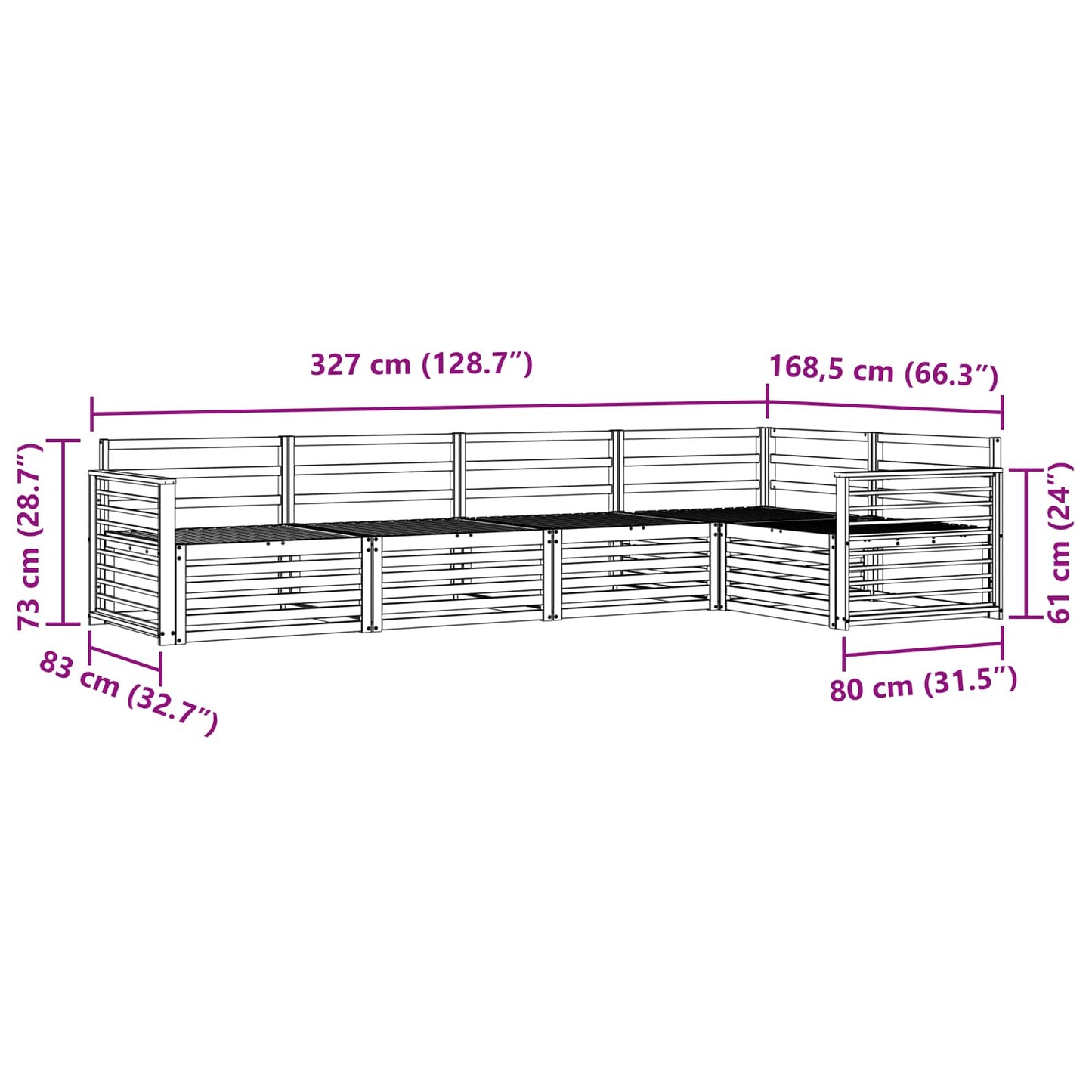 Utendørs sofa-sett 5 pcs Naturlig Solid akasietre vidaXL
