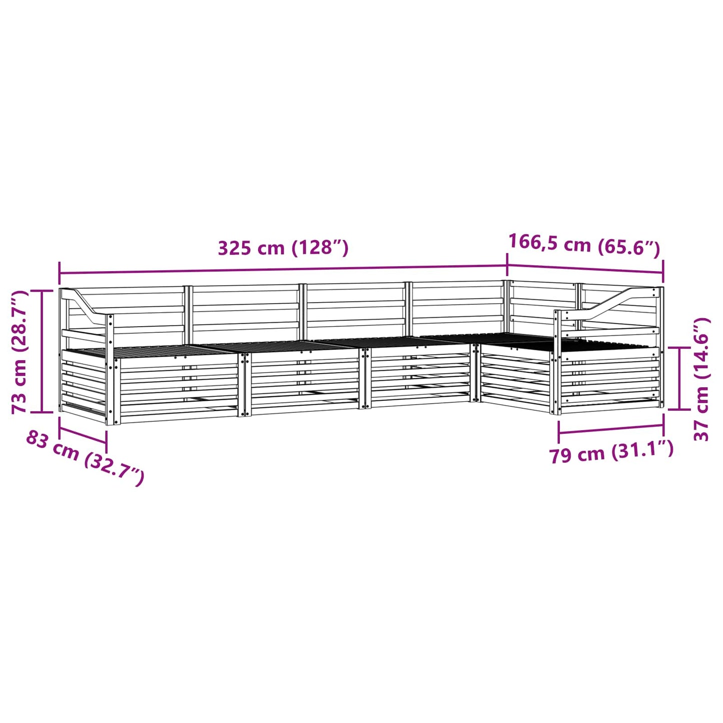 Utendørs sofa-sett 5 pcs Naturlig Solid akasietre vidaXL