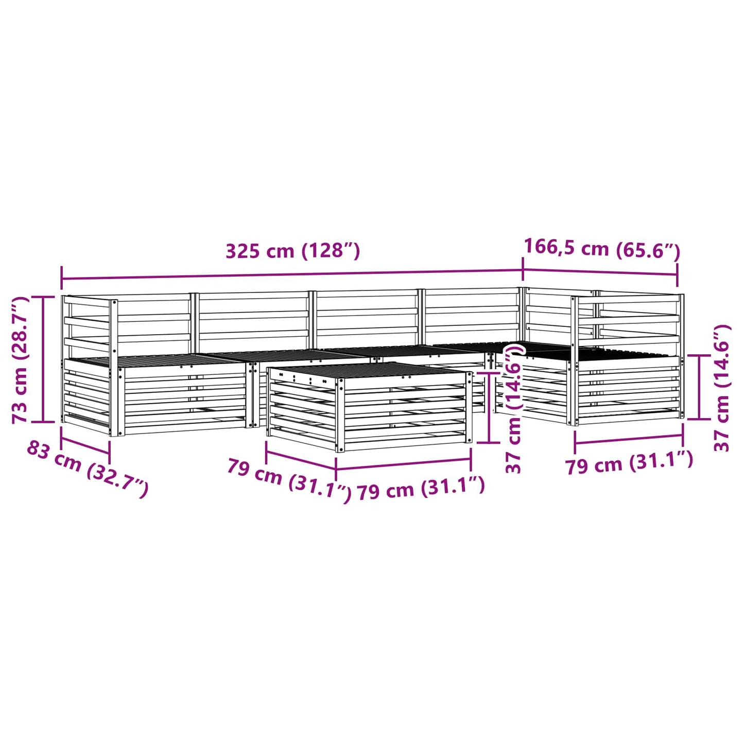 Utendørs sofa-sett 6 pcs Naturlig Solid akasietre vidaXL