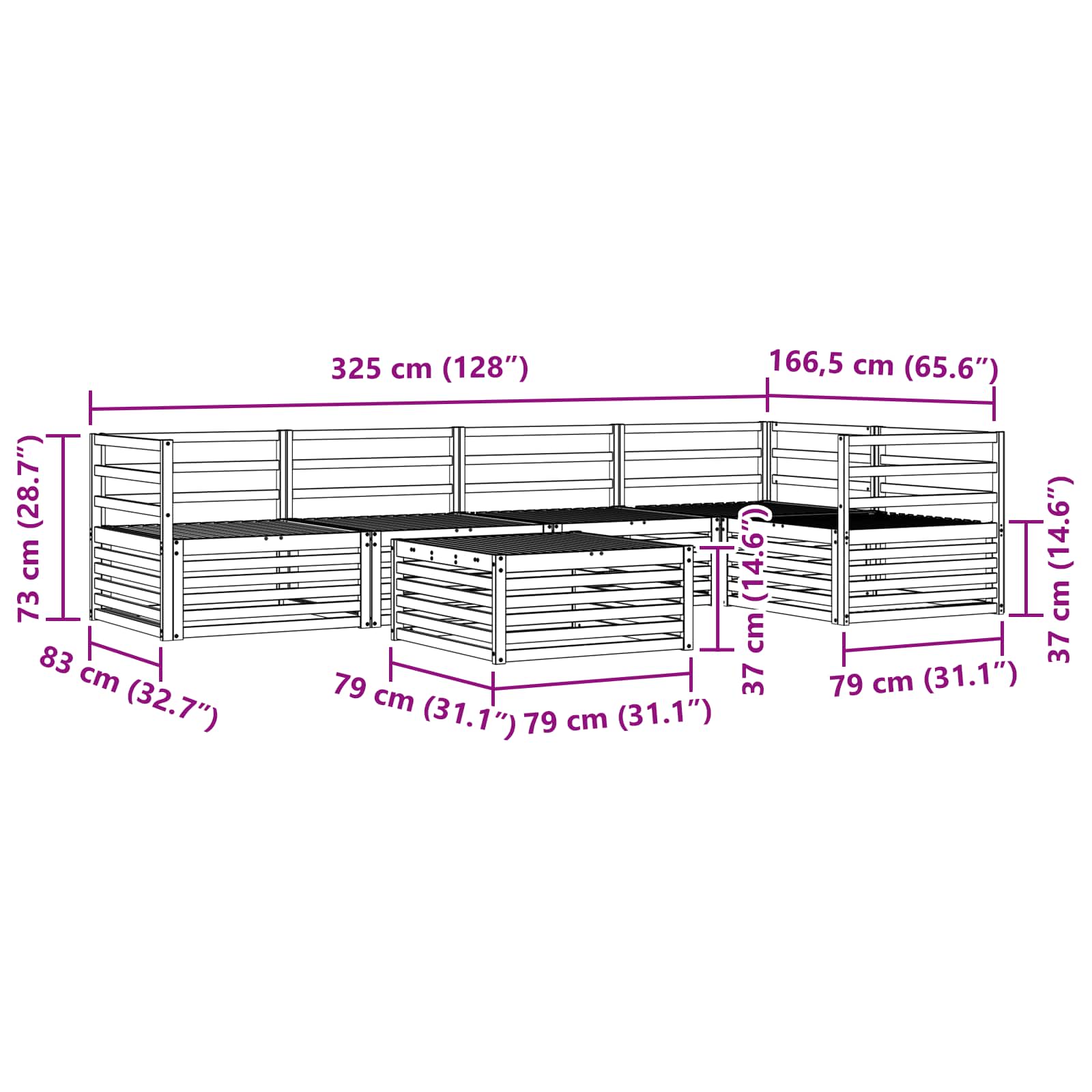 Utendørs sofa-sett 6 pcs Naturlig Solid akasietre vidaXL