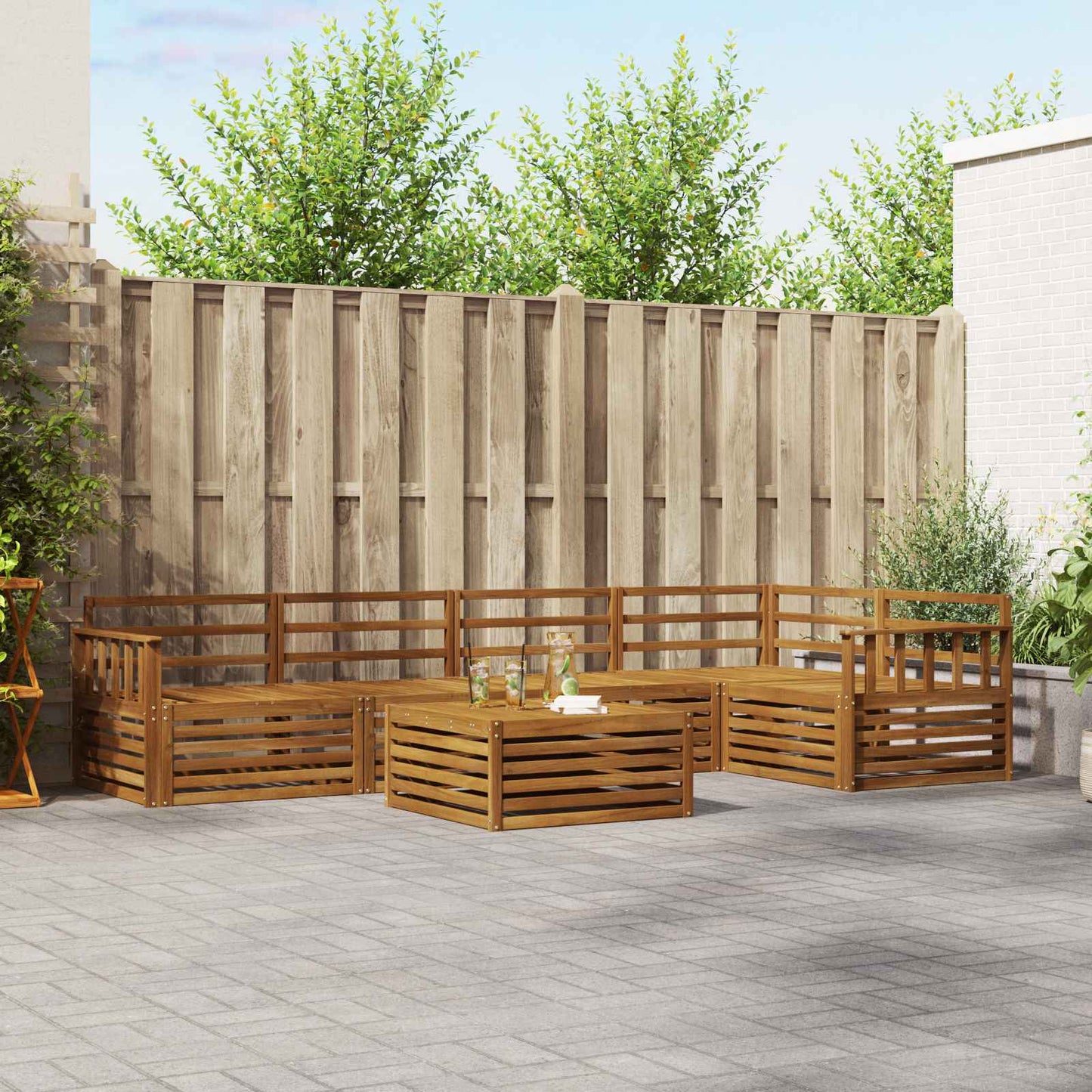 Utendørs sofa-sett 6 pcs Naturlig Solid akasietre vidaXL