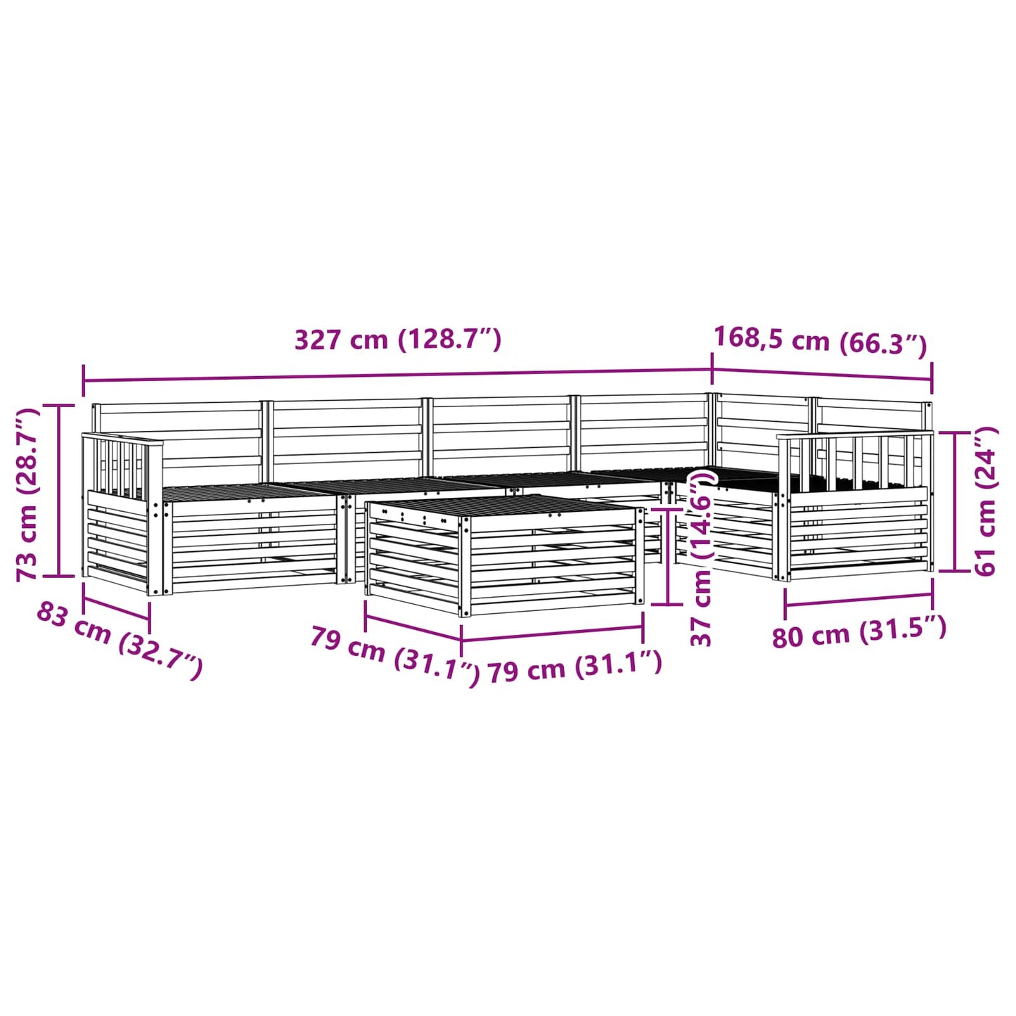 Utendørs sofa-sett 6 pcs Naturlig Solid akasietre vidaXL