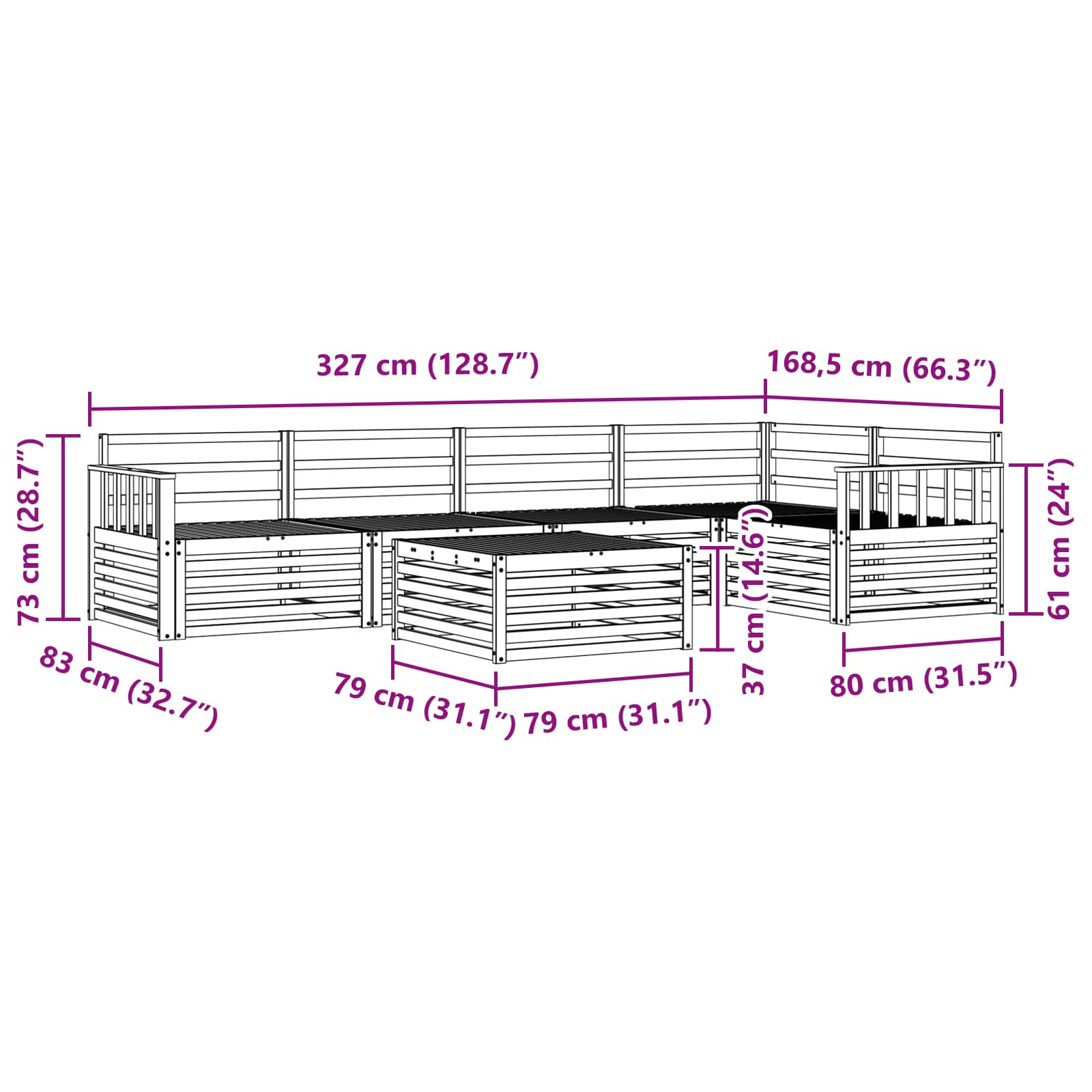 Utendørs sofa-sett 6 pcs Naturlig Solid akasietre vidaXL